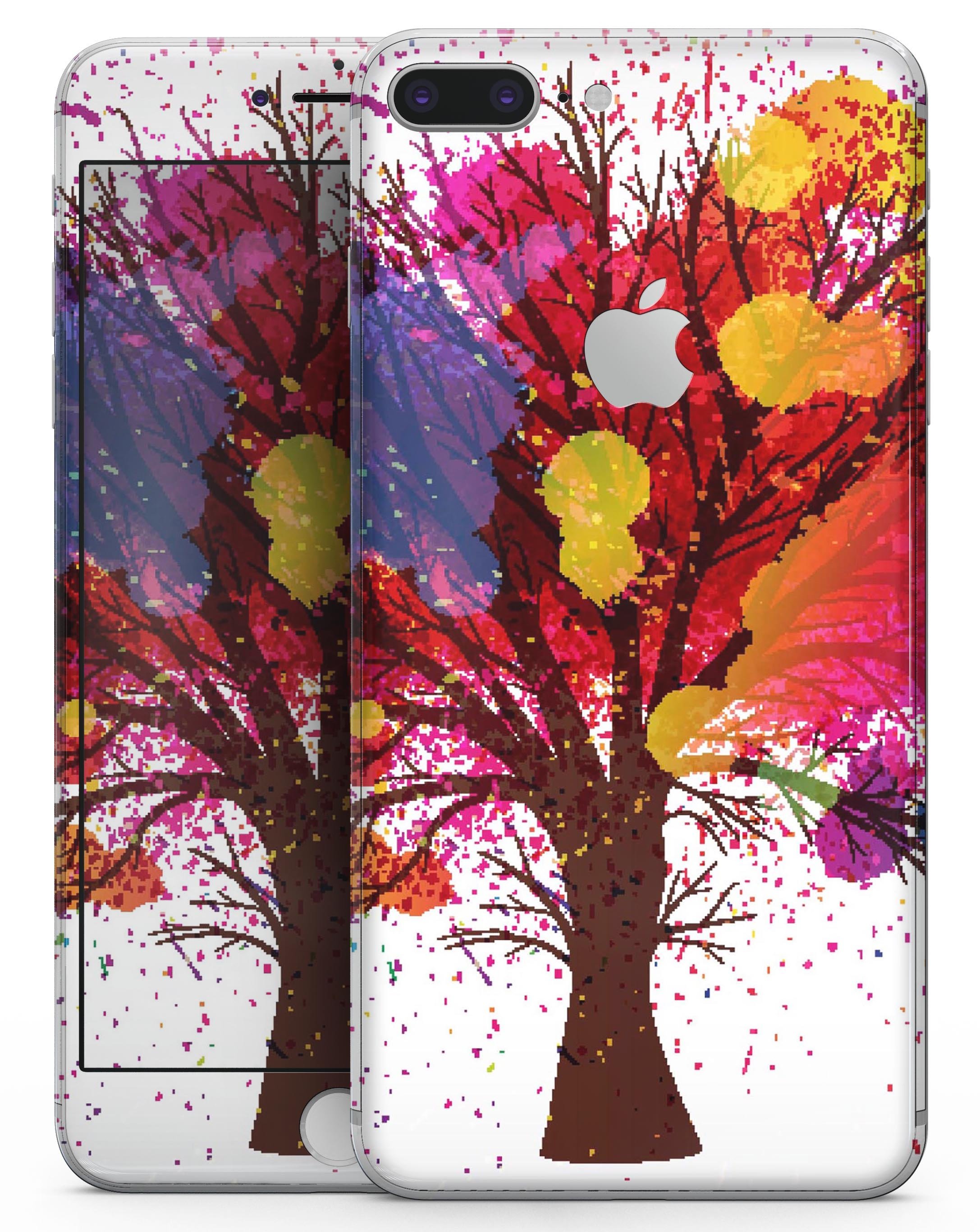 Crazy Splatter Tree skin-kit for iPhone 8 and 8 Plus, showcasing vibrant colors and unique design.