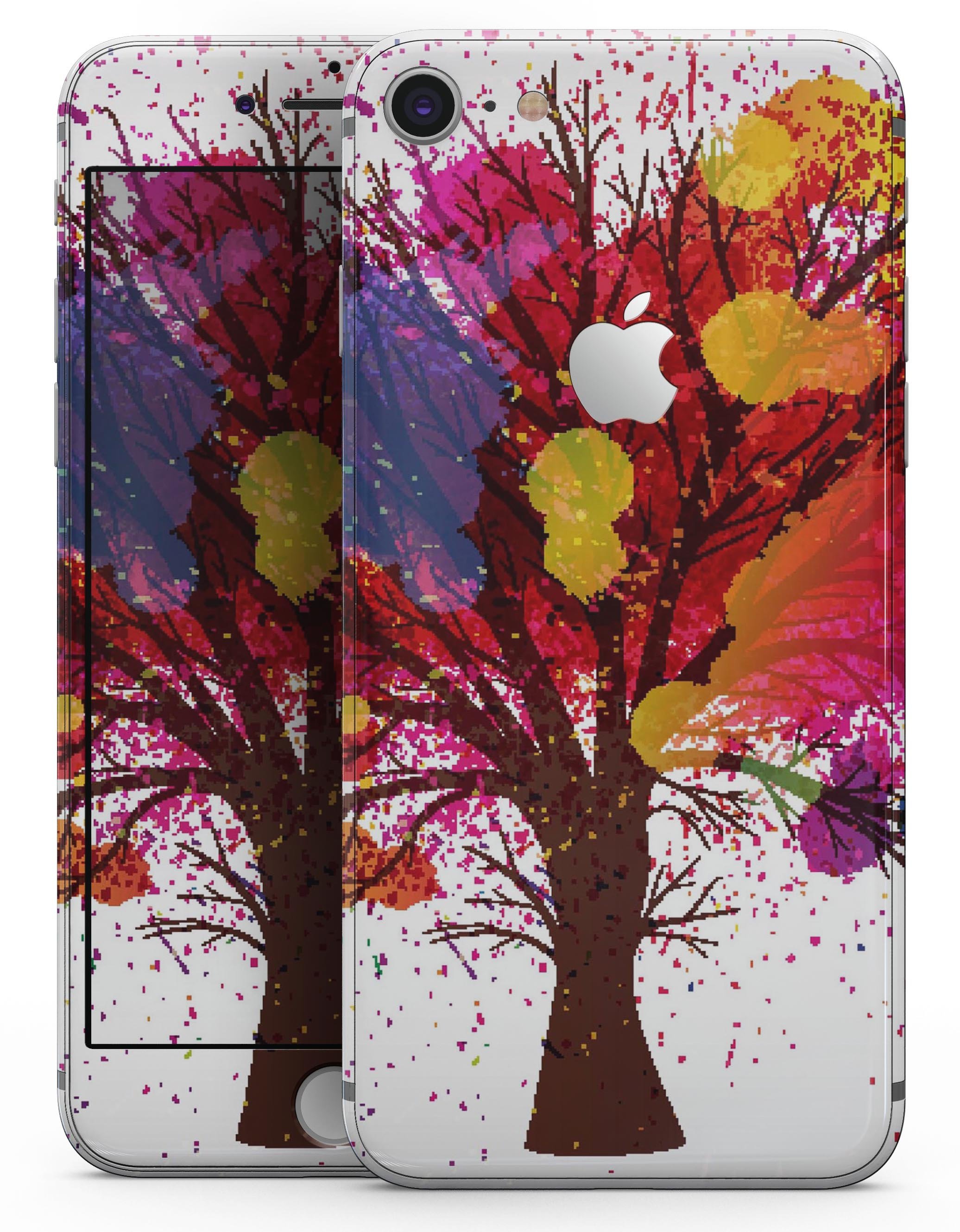 Crazy Splatter Tree skin-kit for iPhone 8 and 8 Plus, showcasing vibrant colors and unique design.