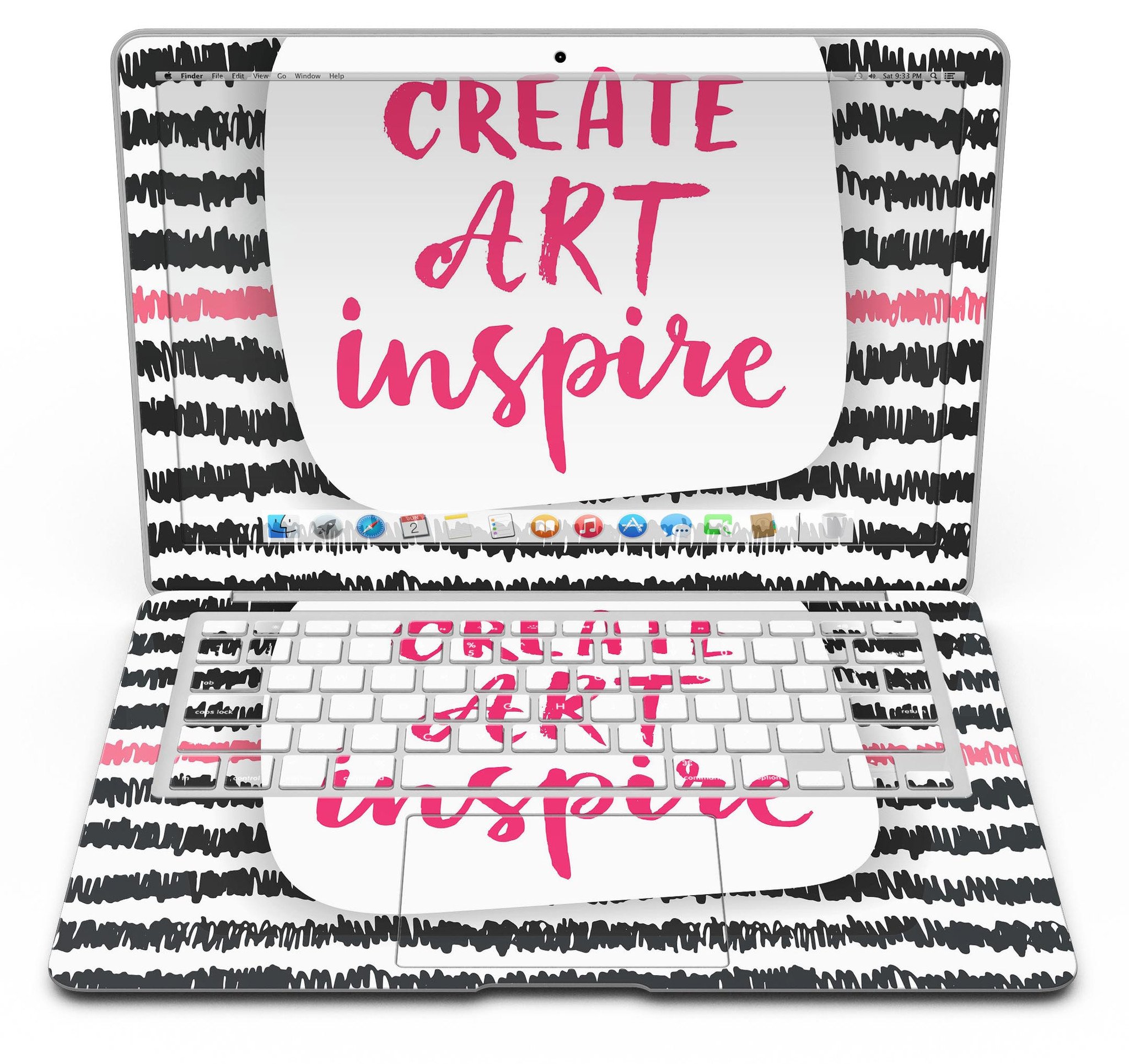 Create Art Inspire MacBook Air Skin Kit showcasing vibrant designs and textures, perfect for personalizing your device.