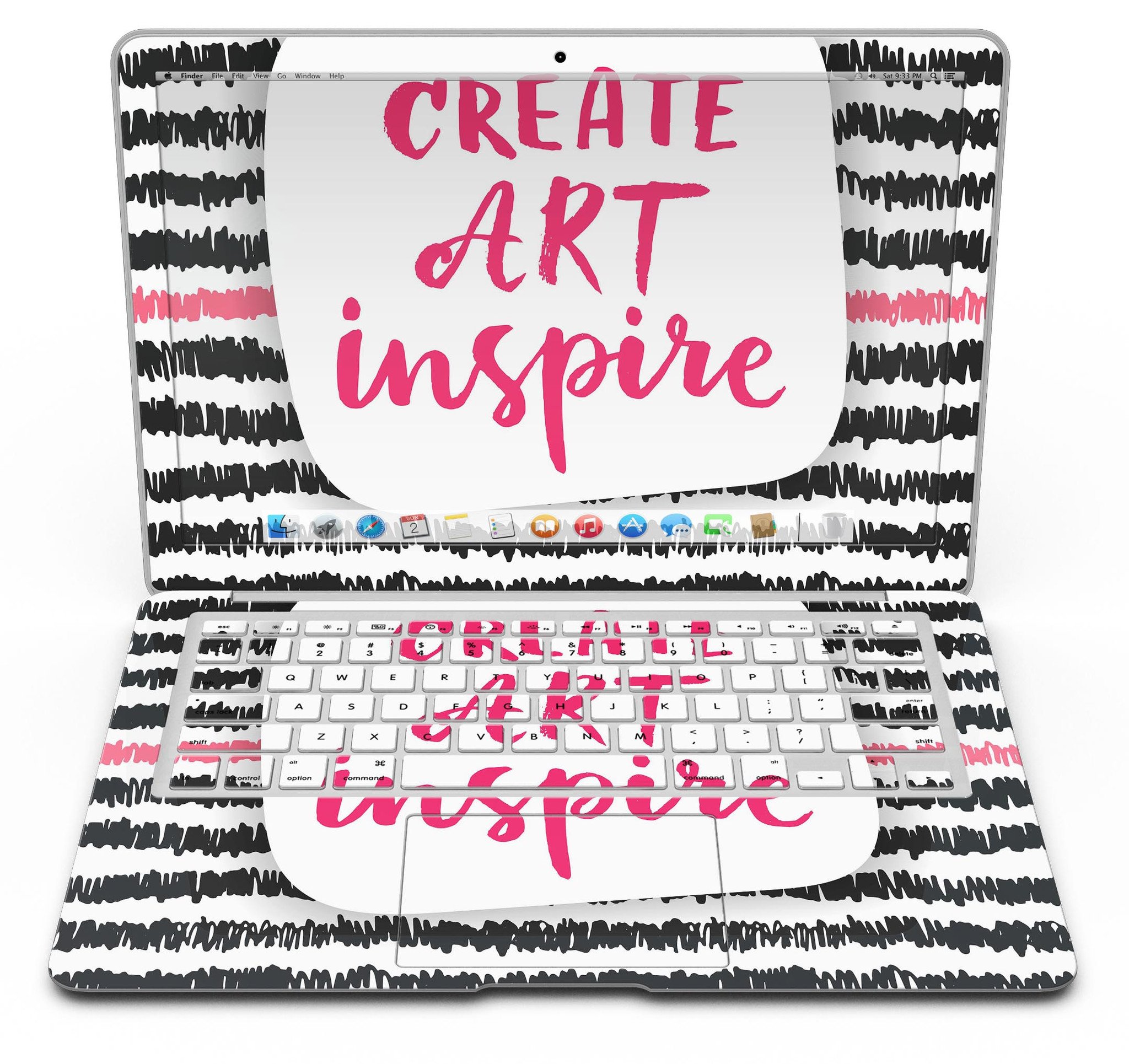 Create Art Inspire MacBook Air Skin Kit showcasing vibrant designs and textures, perfect for personalizing your device.