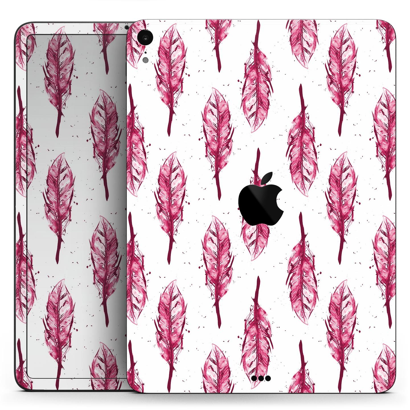 Crimson Feather Pattern skin decal for Apple iPad Pro, showcasing vibrant colors and intricate feather design.