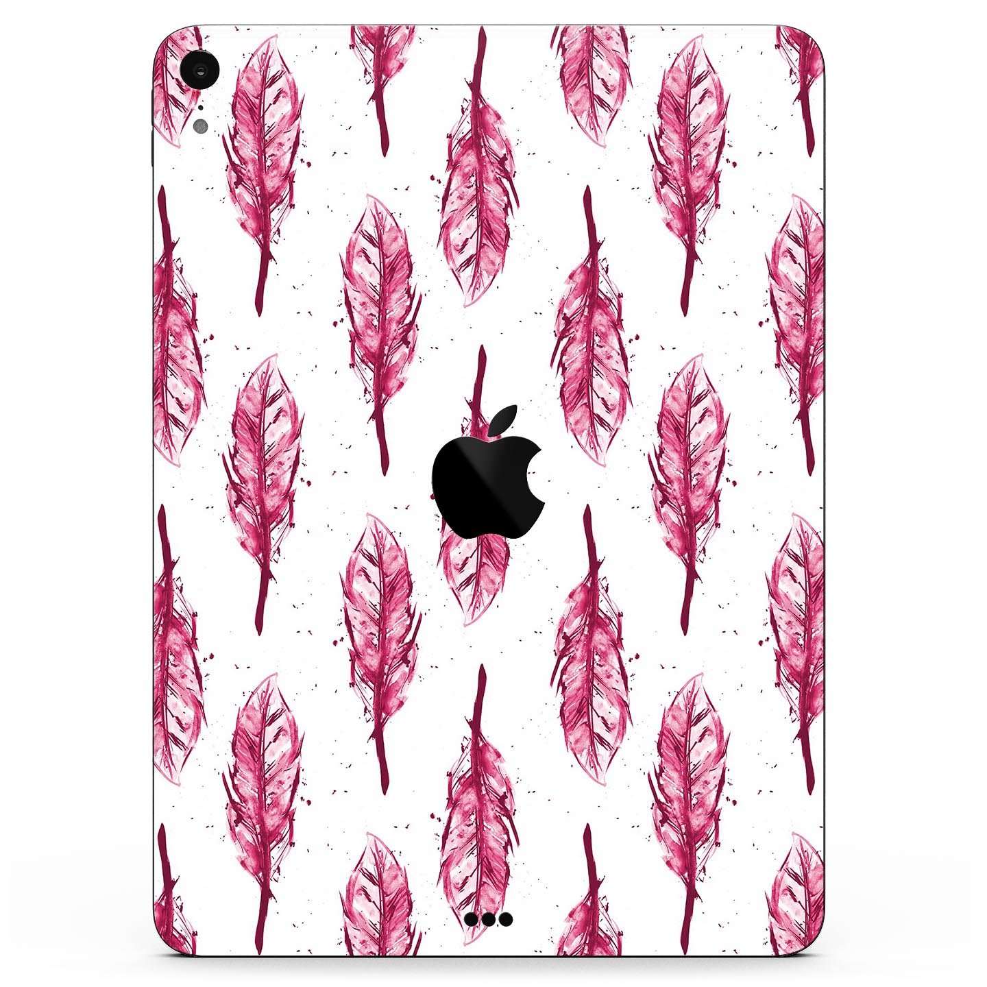 Crimson Feather Pattern skin decal for Apple iPad Pro, showcasing vibrant colors and intricate feather design.