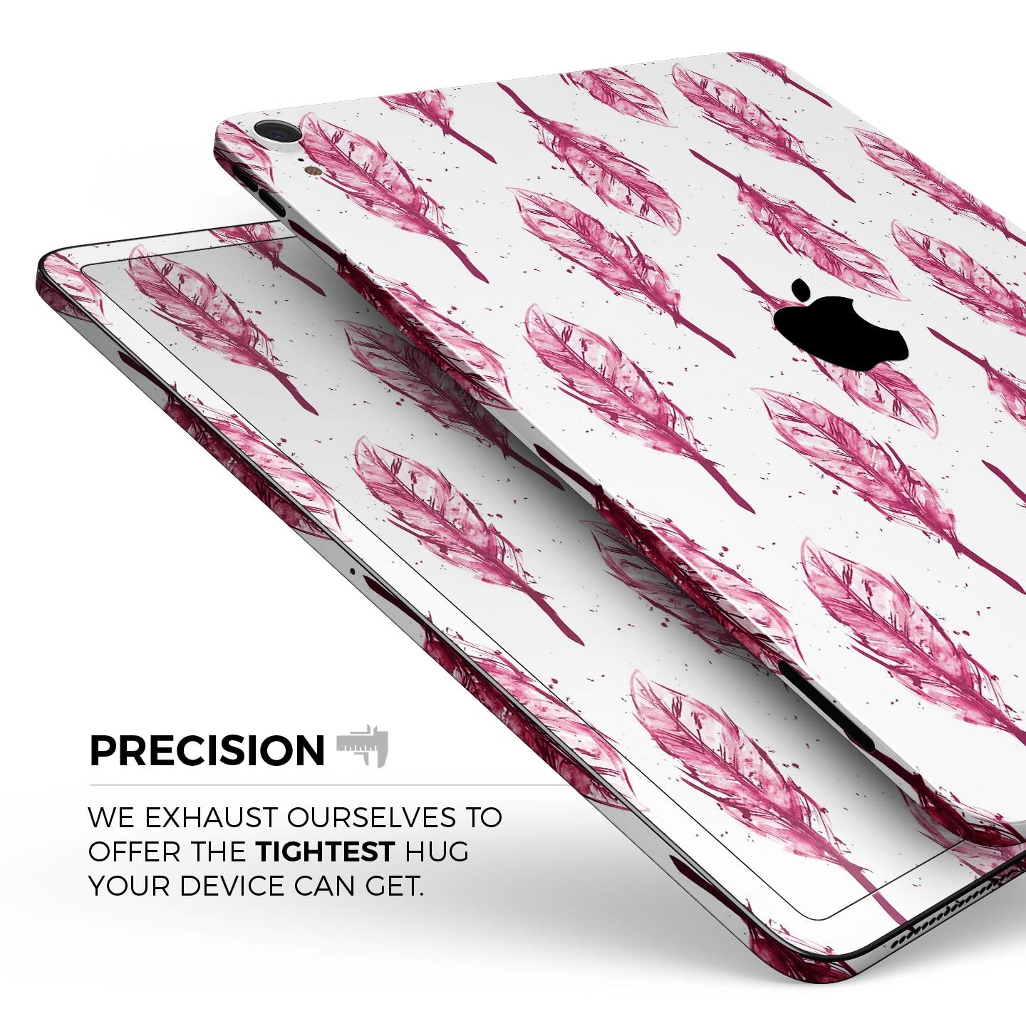 Crimson Feather Pattern skin decal for Apple iPad Pro, showcasing vibrant colors and intricate feather design.