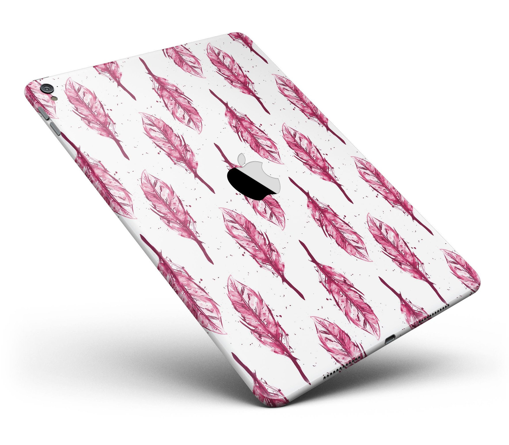 Crimson Feather Pattern Full Body Skin for iPad Pro, showcasing vibrant colors and sleek design.