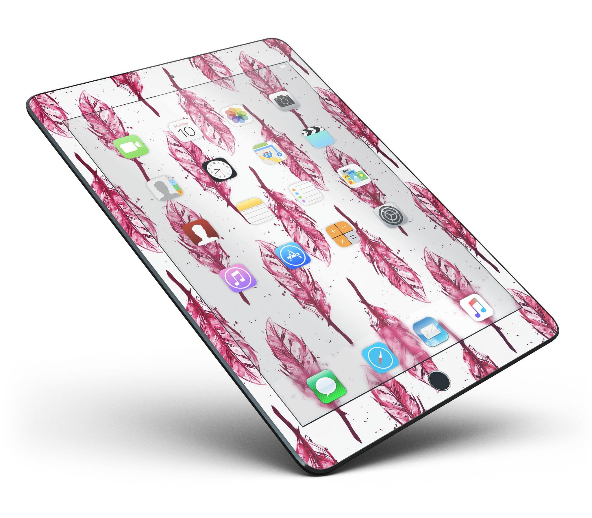 Crimson Feather Pattern Full Body Skin for iPad Pro, showcasing vibrant colors and sleek design.