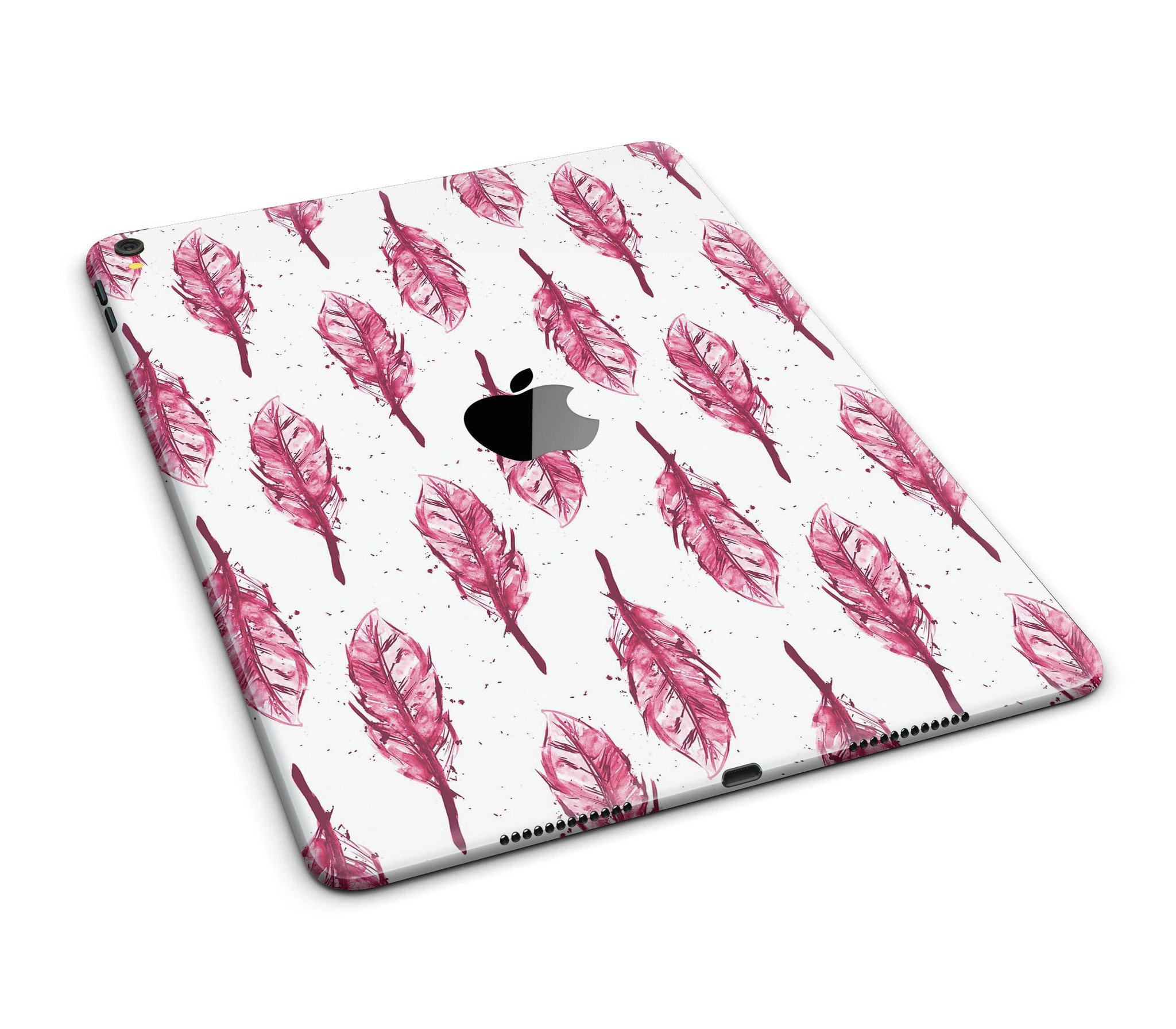 Crimson Feather Pattern Full Body Skin for iPad Pro, showcasing vibrant colors and sleek design.