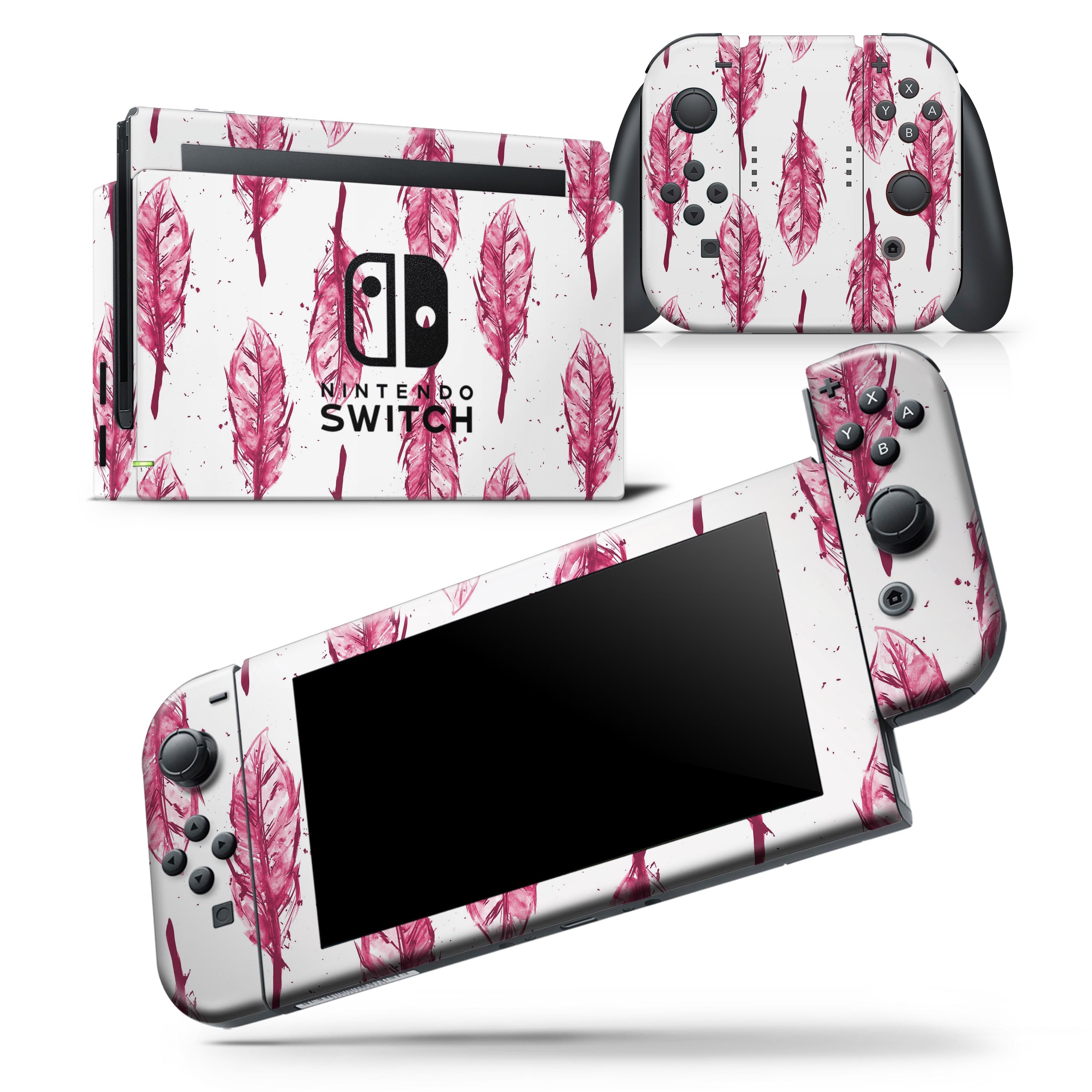 Crimson Feather Pattern Skin Wrap Decal for Nintendo Switch Lite, showcasing vibrant colors and a sleek design.