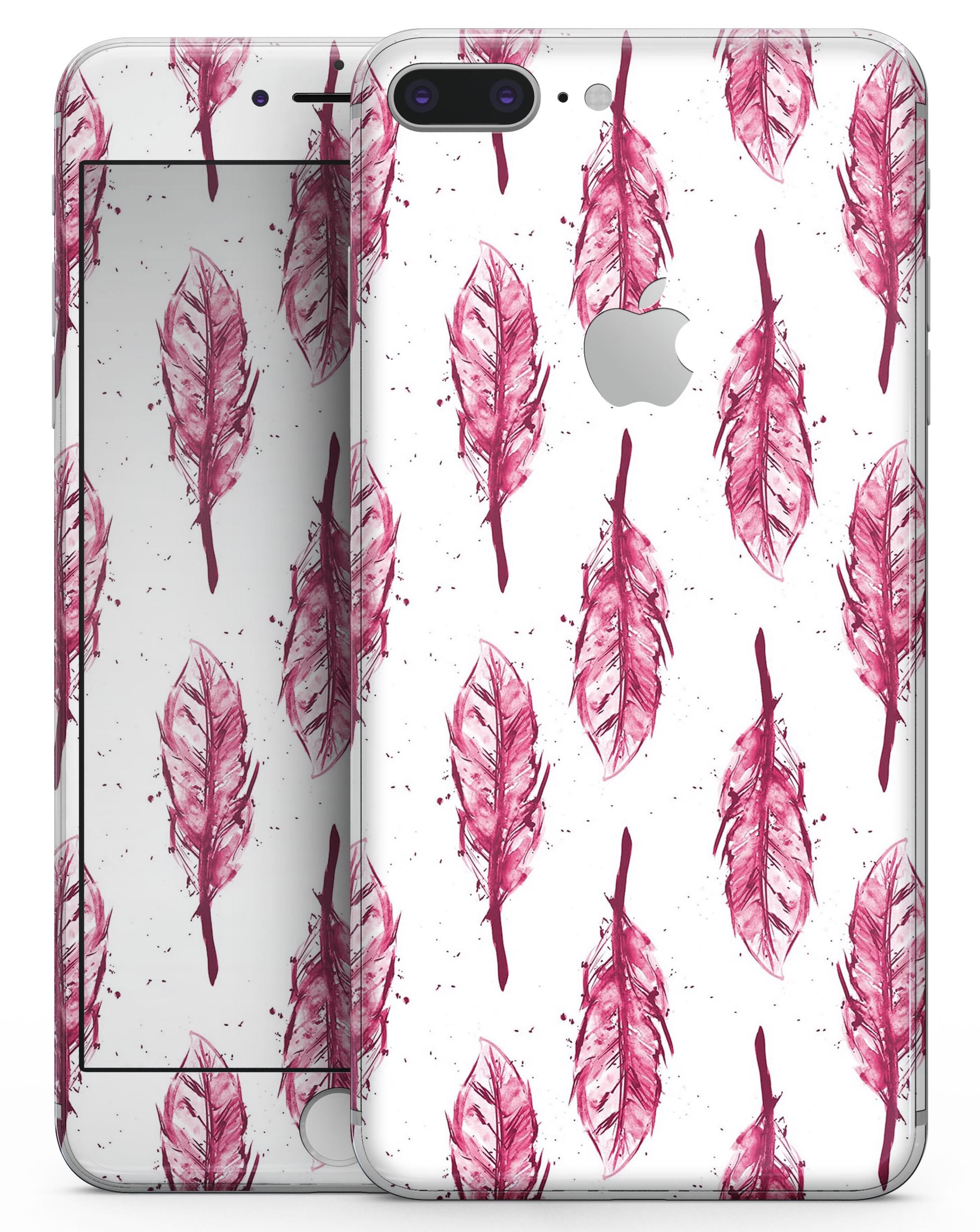 Crimson Feather Pattern skin for iPhone 8 and 8 Plus, showcasing vibrant colors and intricate feather design.