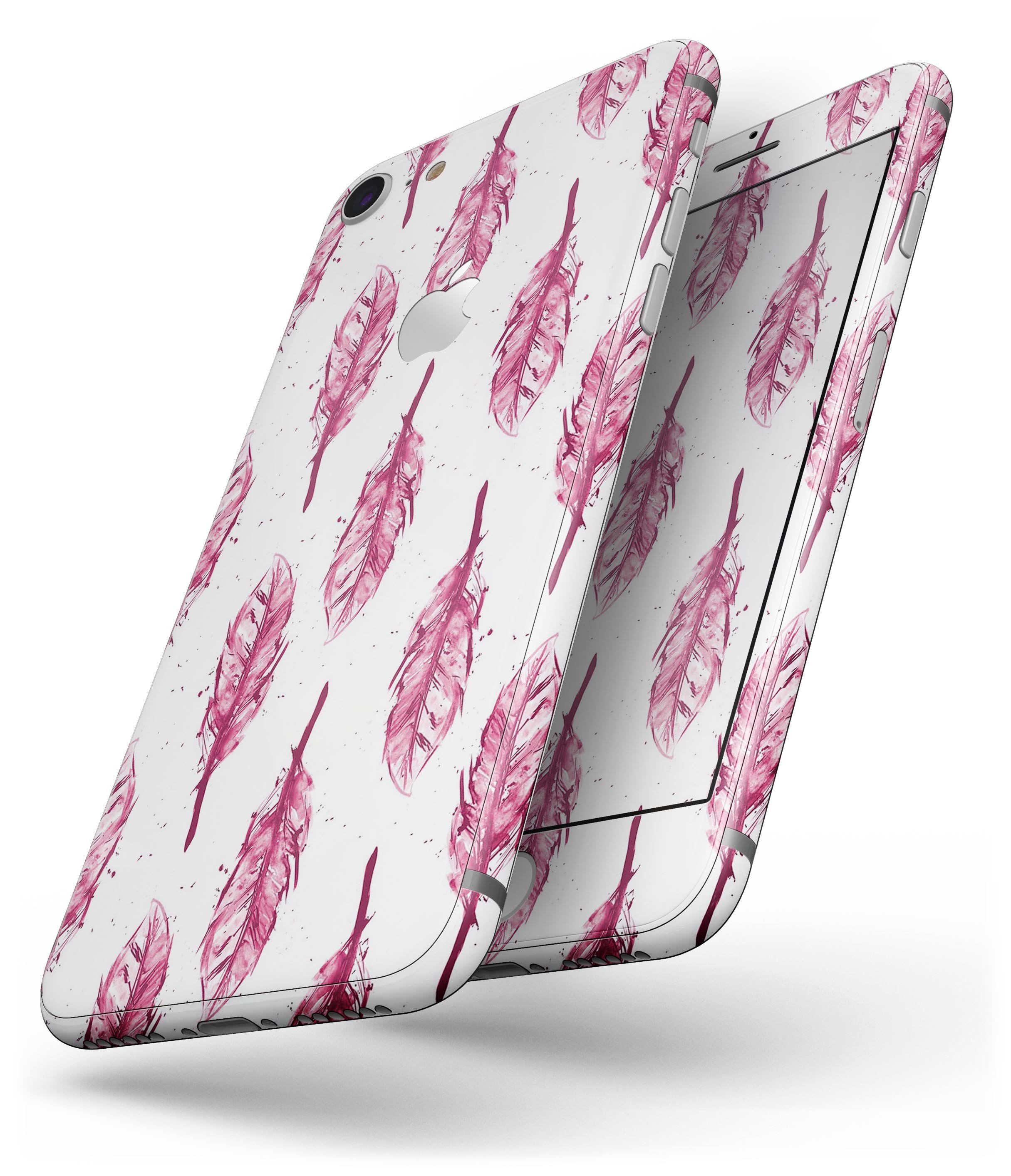 Crimson Feather Pattern skin for iPhone 8 and 8 Plus, showcasing vibrant colors and intricate feather design.