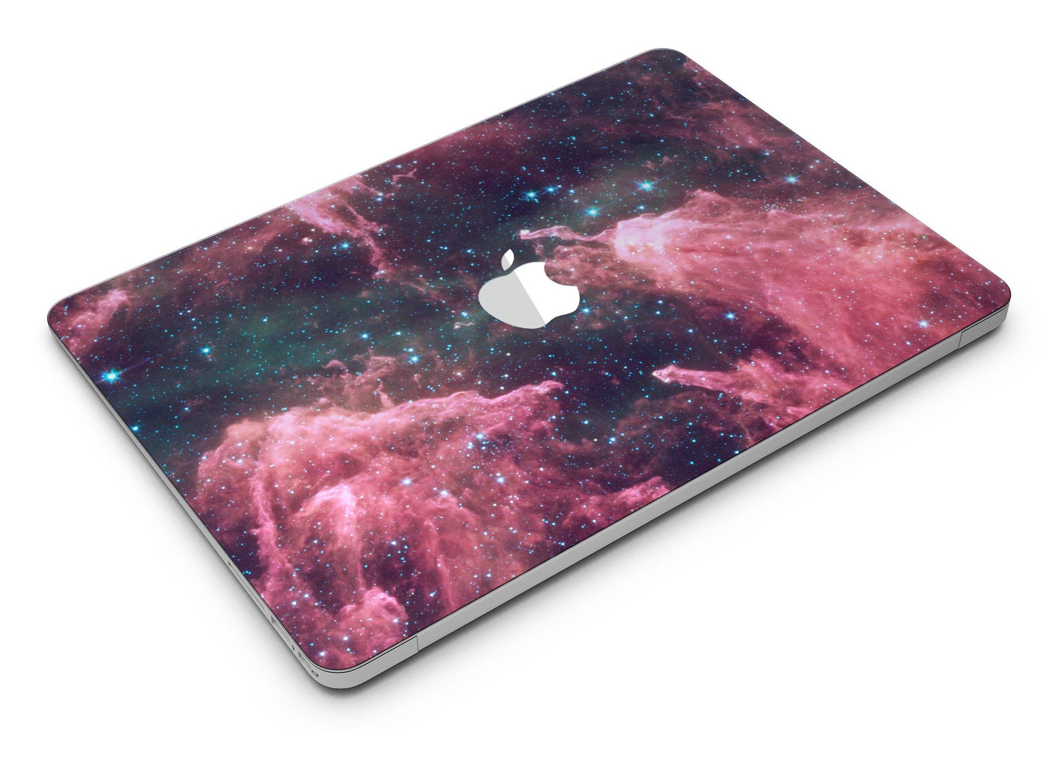 Crimson Nebula skin kit for MacBook Air, showcasing vibrant colors and premium vinyl material.