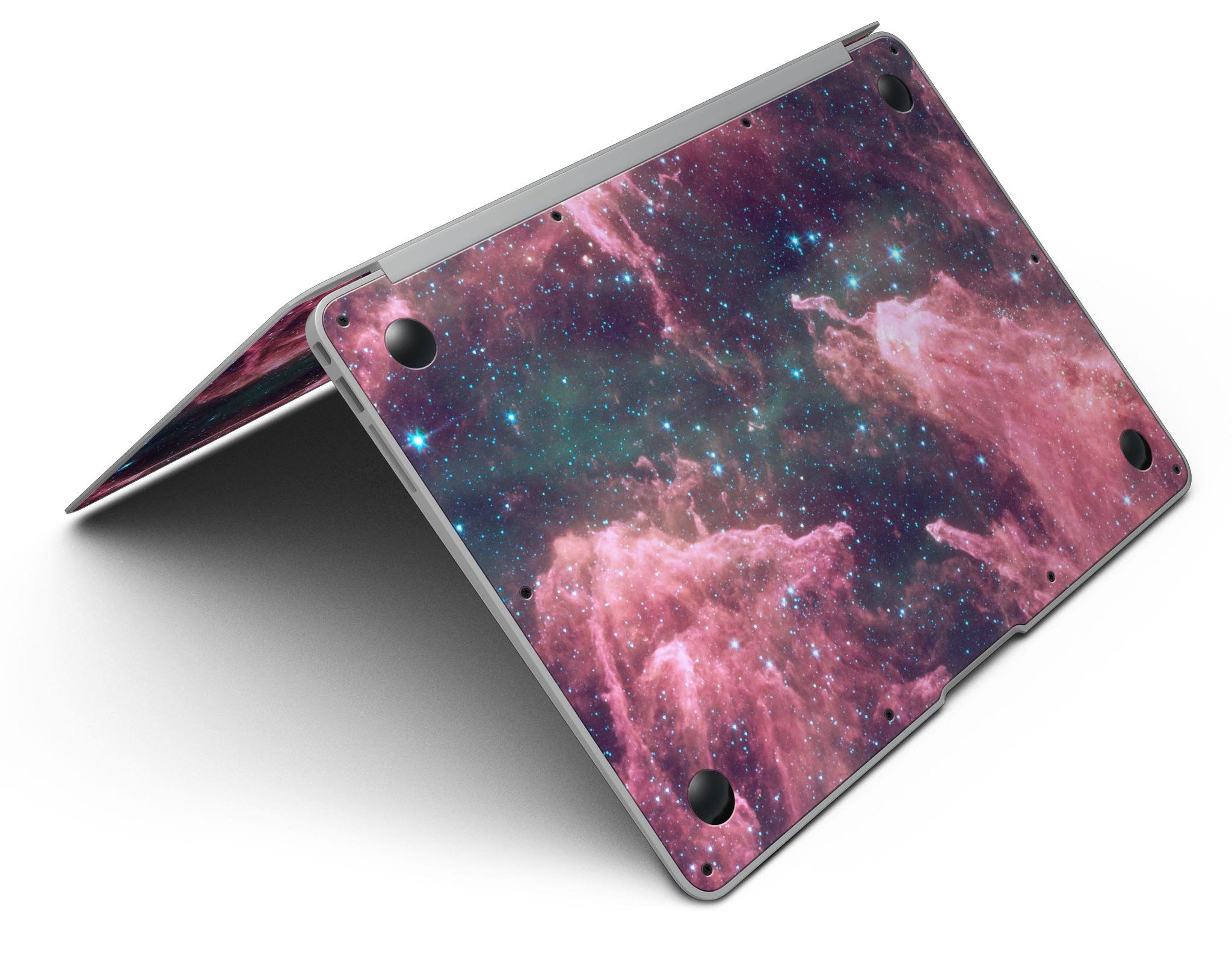 Crimson Nebula skin kit for MacBook Air, showcasing vibrant colors and premium vinyl material.