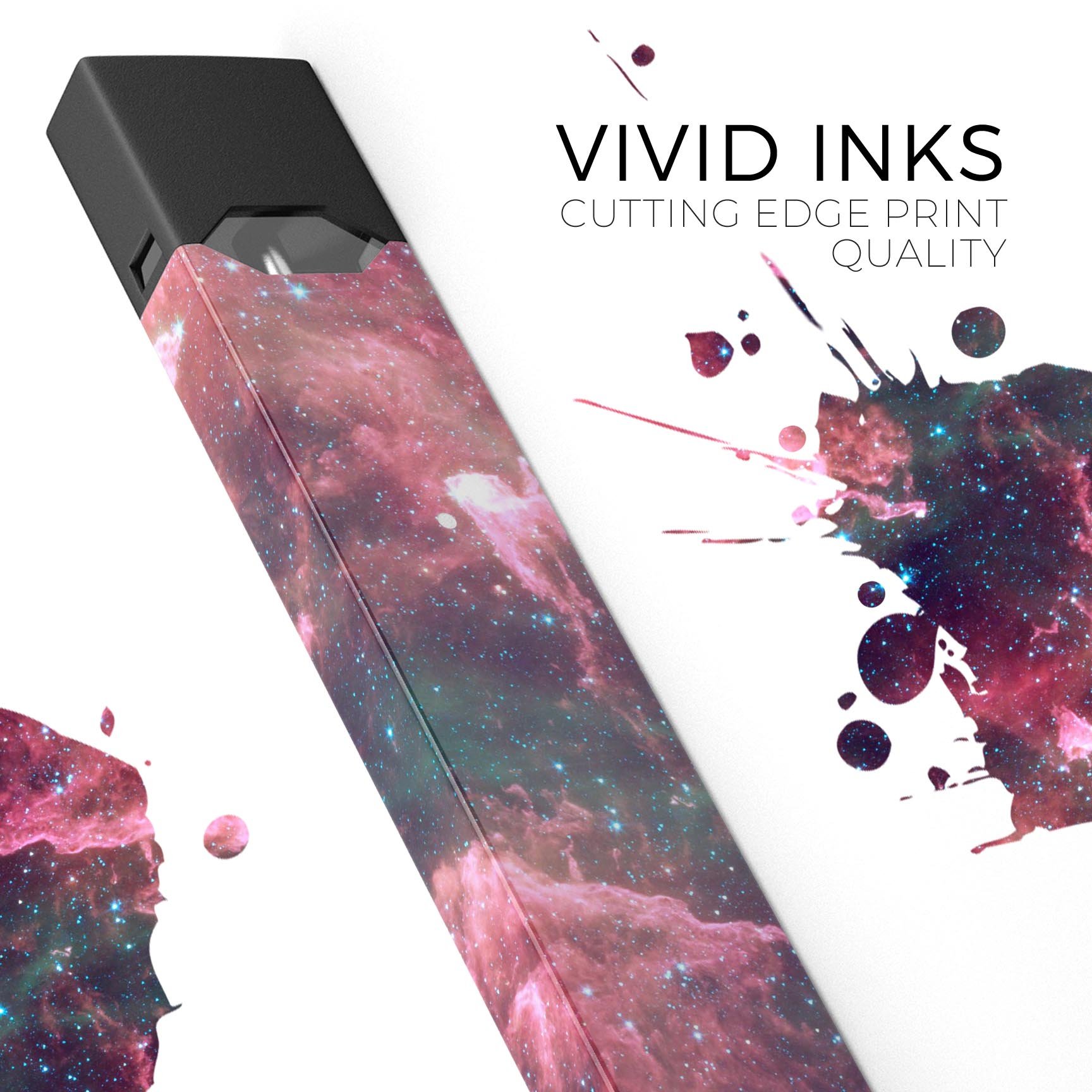 Crimson Nebula skin-wrap sticker designed for JUUL vaping device, showcasing vibrant colors and precise cut.