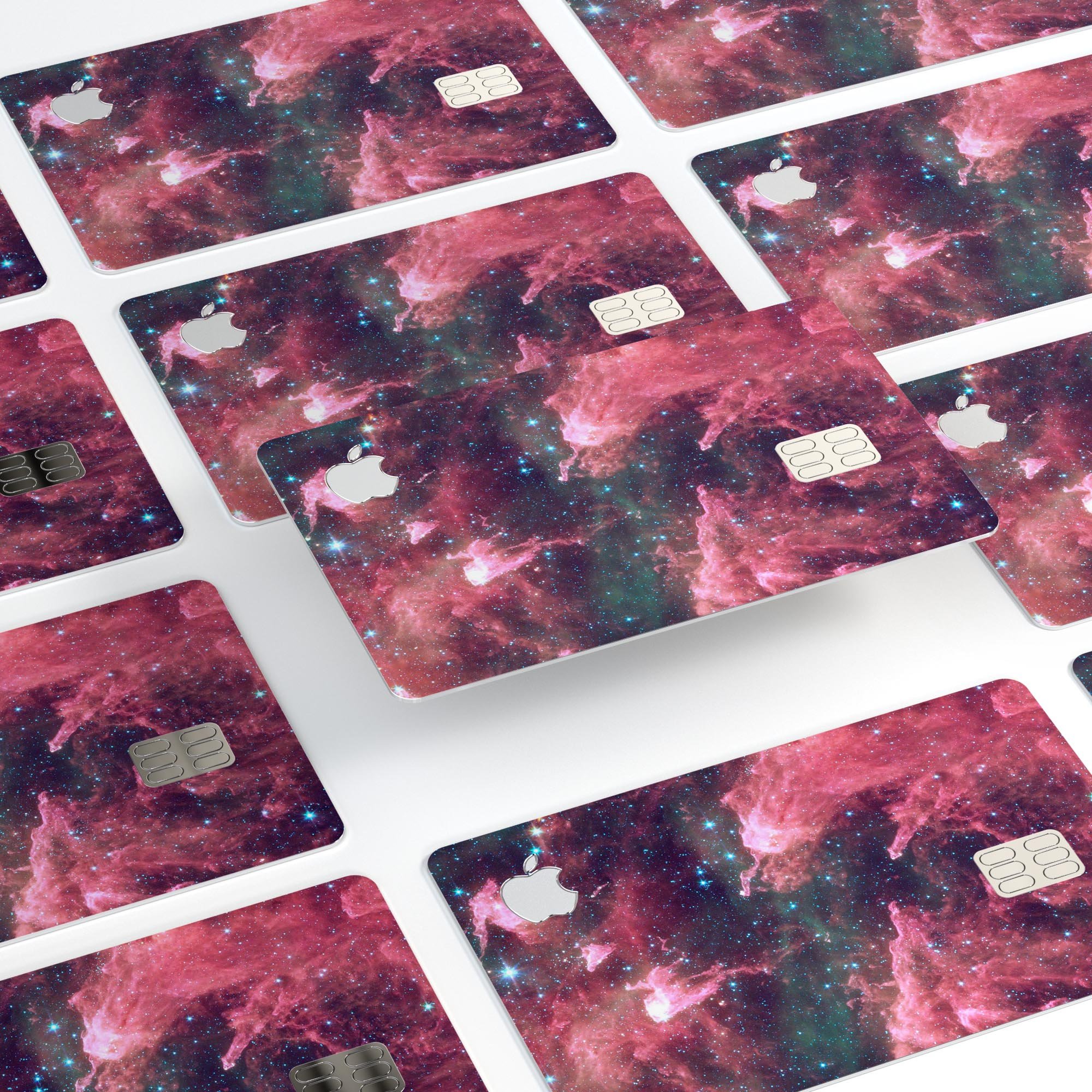 Crimson Nebula skin kit for Apple Card, showcasing premium vinyl design with bubble-free installation.