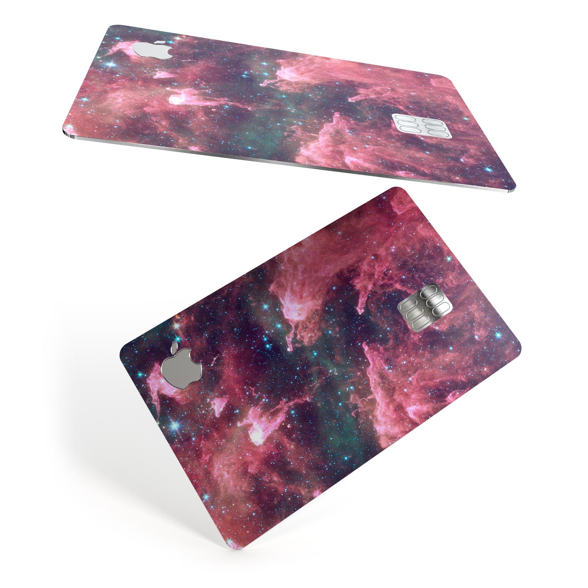 Crimson Nebula skin kit for Apple Card, showcasing premium vinyl design with bubble-free installation.