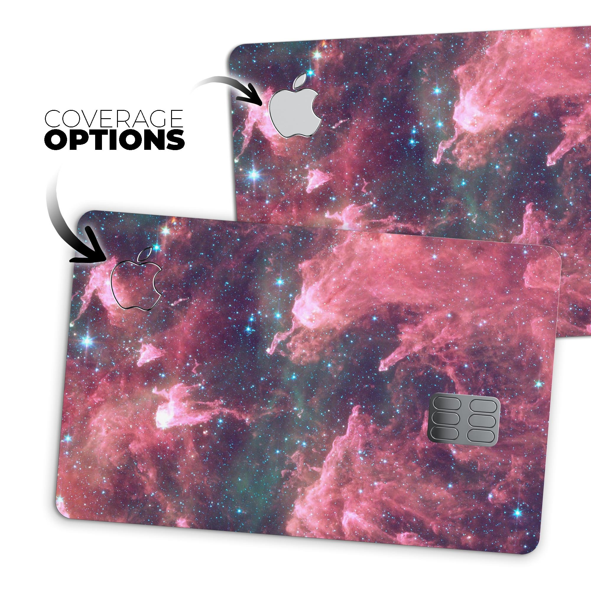 Crimson Nebula skin kit for Apple Card, showcasing premium vinyl design with bubble-free installation.