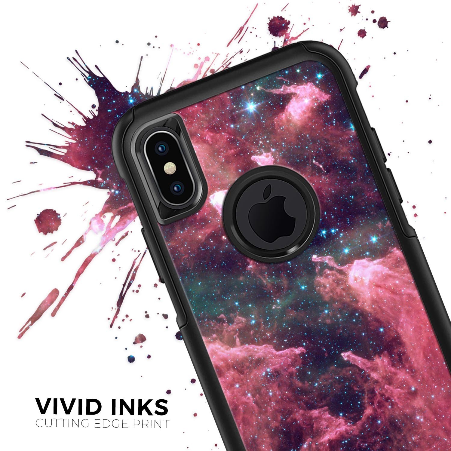 Crimson Nebula Skin Kit for iPhone OtterBox Cases featuring a vibrant nebula design with dual-layer protection.