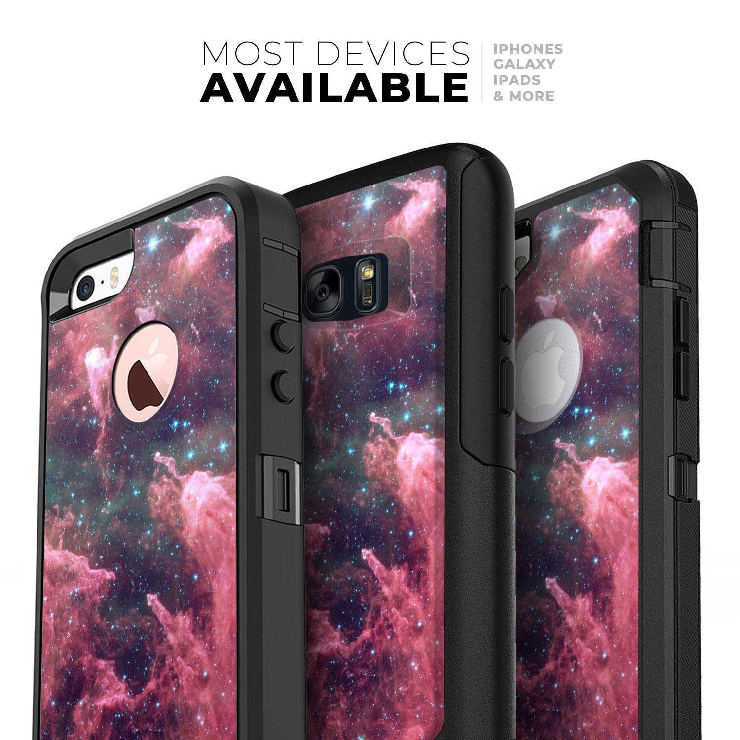 Crimson Nebula Skin Kit for iPhone OtterBox Cases featuring a vibrant nebula design with dual-layer protection.