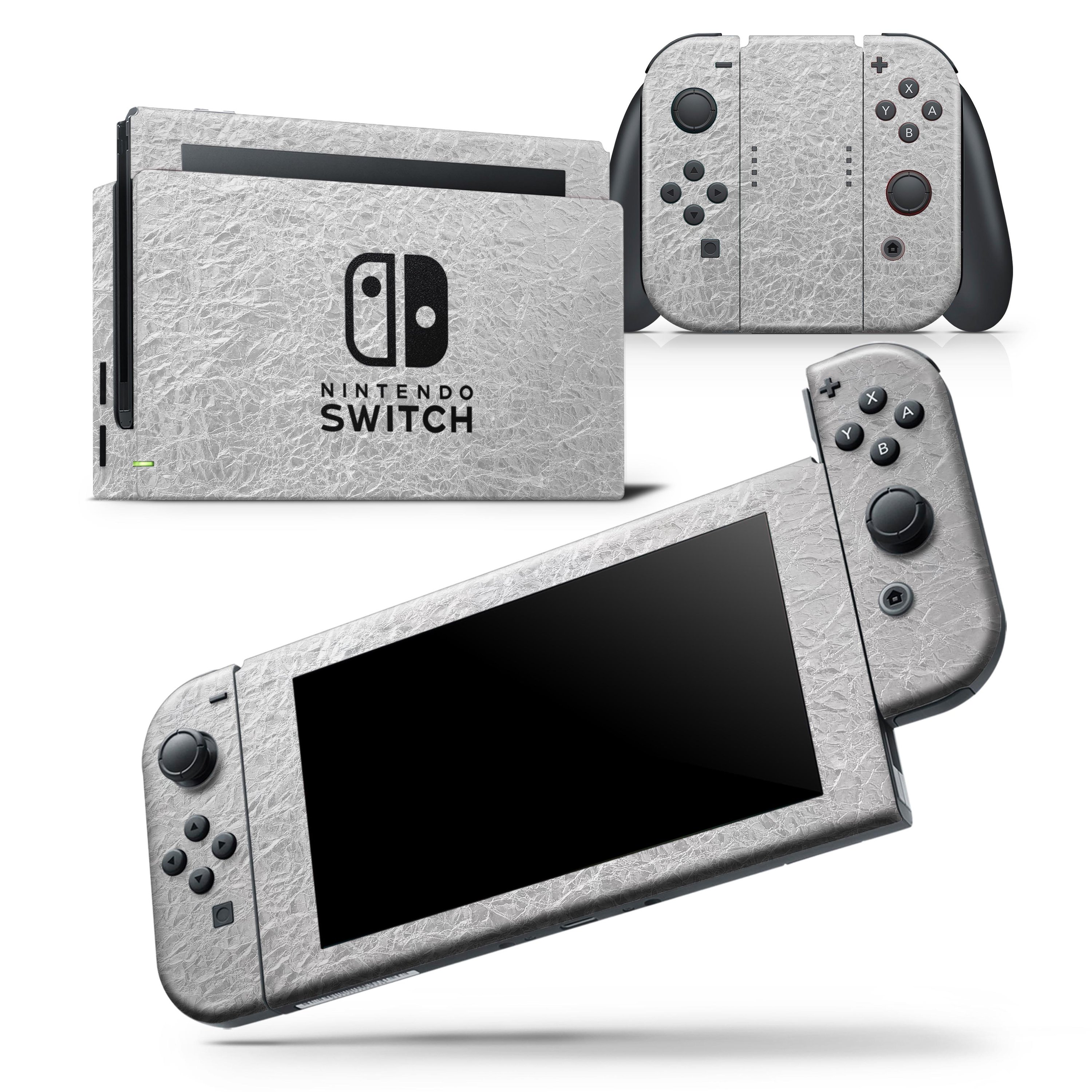 Crinkled Silver Foil skin wrap decal for Nintendo Switch Lite, showcasing a sleek design that fits snugly on the console and controllers.