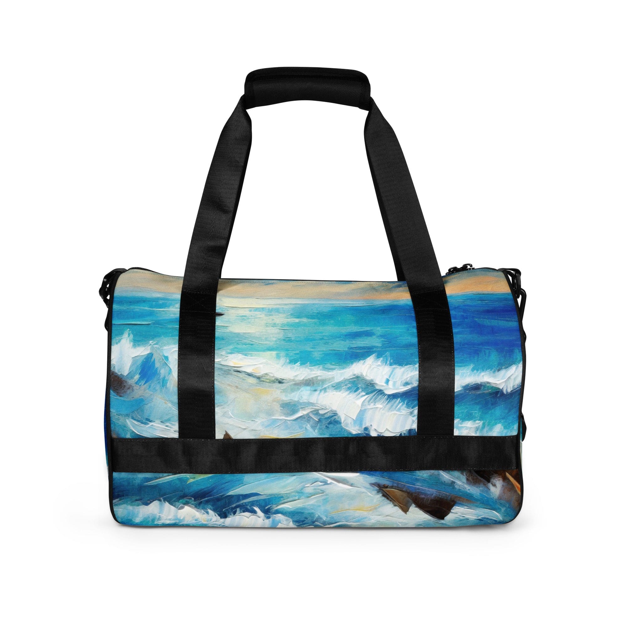 Crossbody Water-resistant Travel Bag featuring a vibrant Blue Ocean Print, showcasing its durable fabric and multiple pockets.