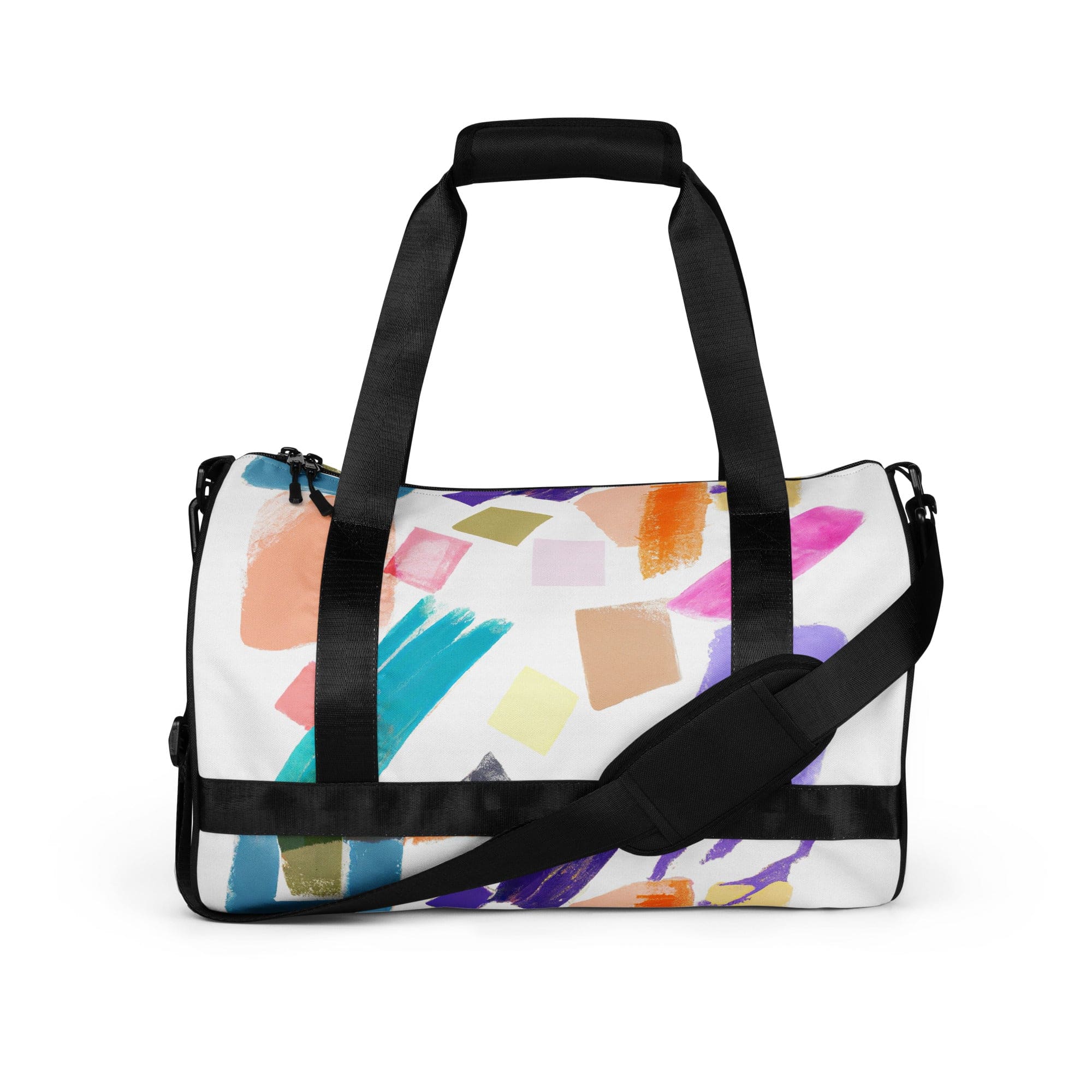 Crossbody water-resistant travel bag featuring a pastel pattern, designed for style and functionality with multiple pockets.