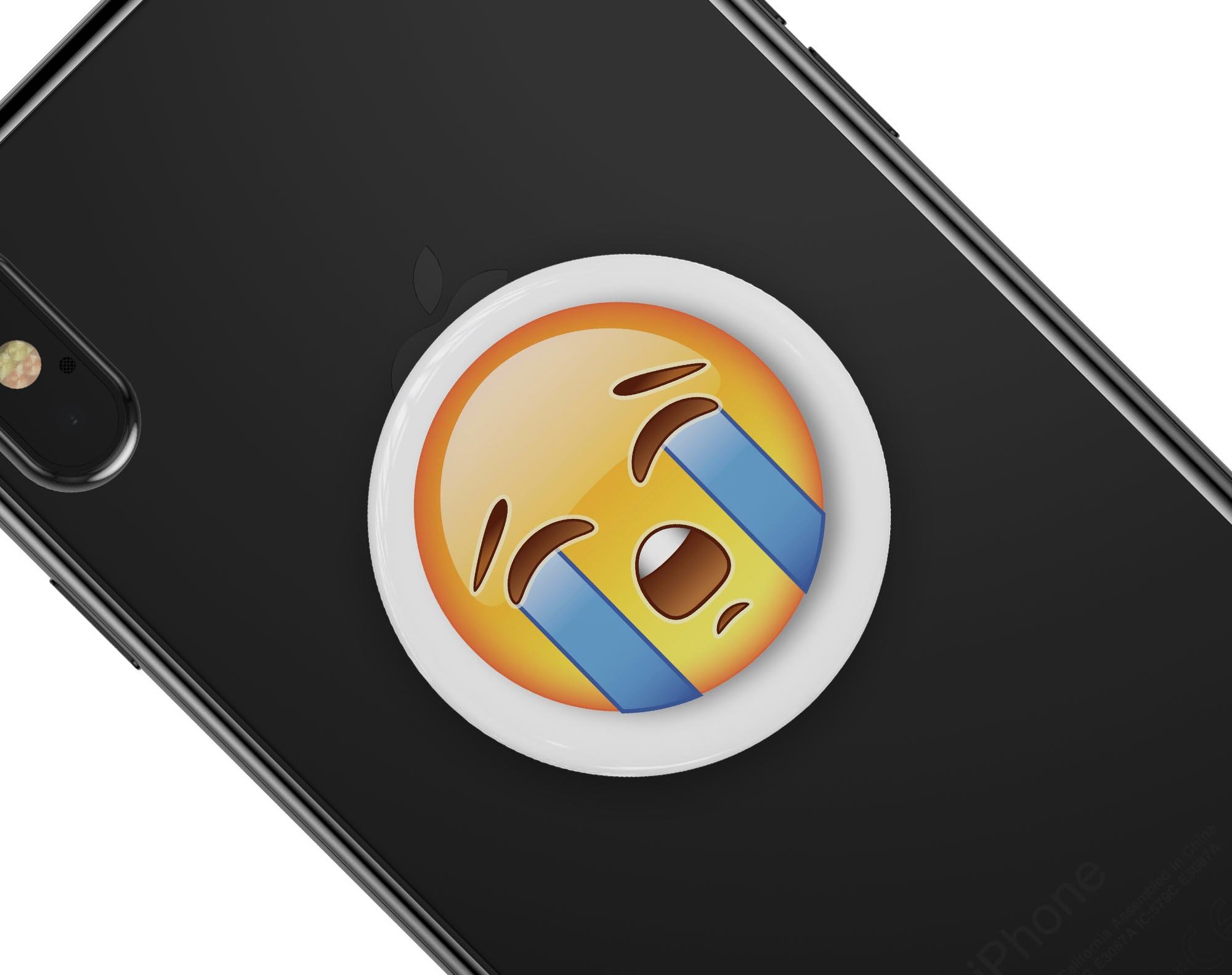 Cry Emoticon Emoji Skin Kit for PopSockets, featuring a vibrant emoticon design on a durable vinyl material.