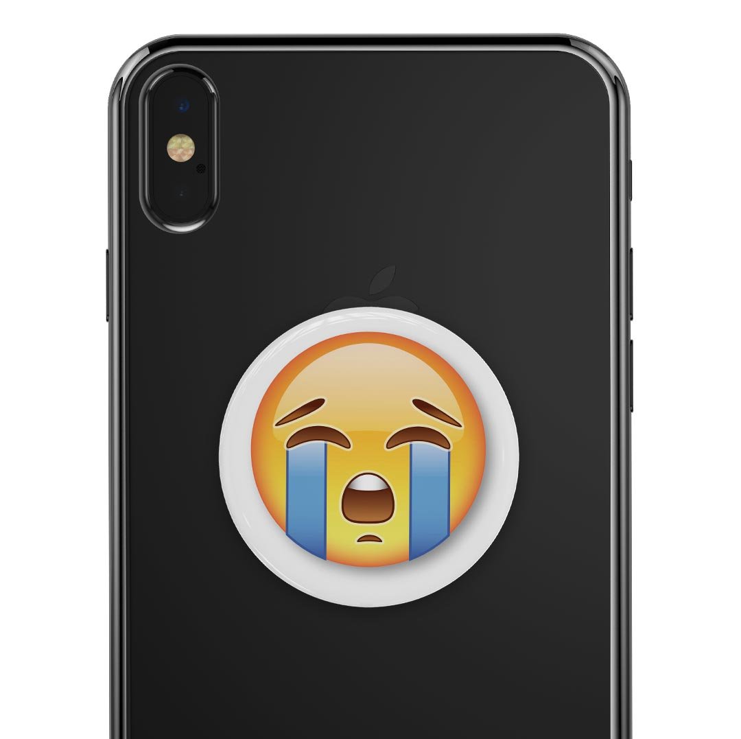 Cry Emoticon Emoji Skin Kit for PopSockets, featuring a vibrant emoticon design on a durable vinyl material.