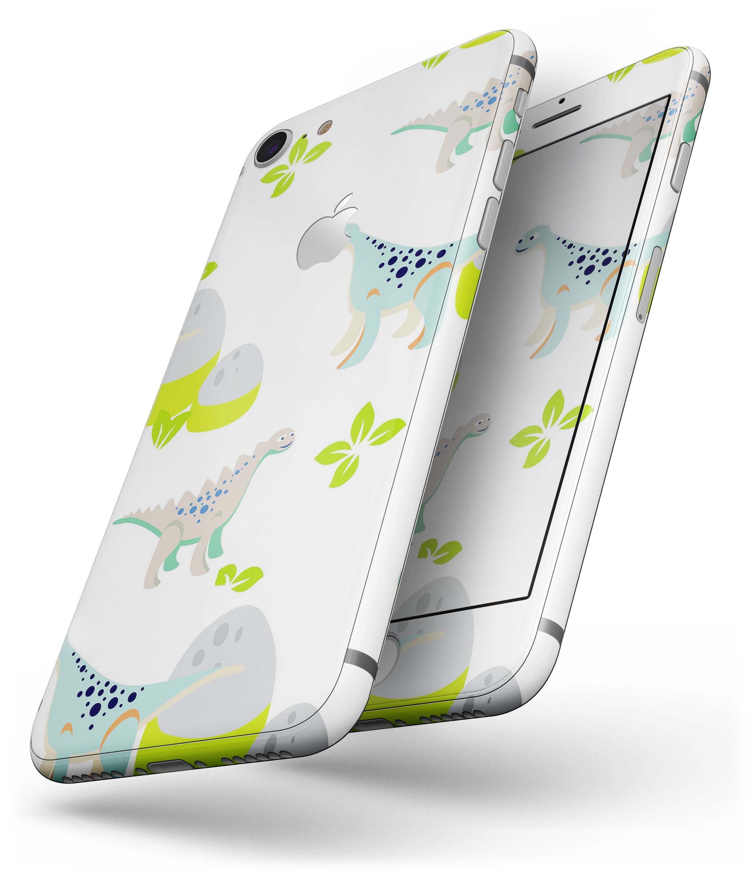 Curious Teal Dinosaur and Eggs Skin-Kit for iPhone 8 and 8 Plus, showcasing vibrant colors and unique design.