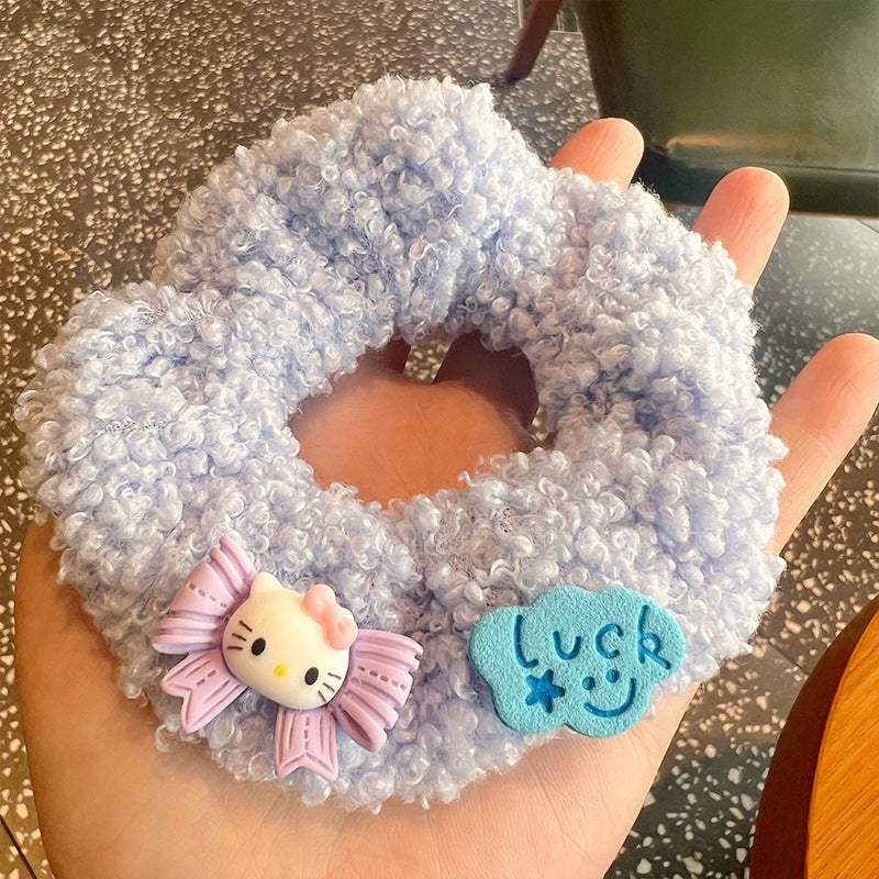 Curly Plush Rabbit Hair Tie featuring a cute rabbit design made from soft plush material, perfect for adding charm to hairstyles.