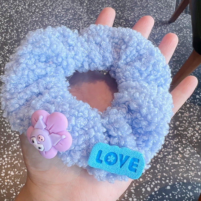 Curly Plush Rabbit Hair Tie featuring a cute rabbit design made from soft plush material, perfect for adding charm to hairstyles.