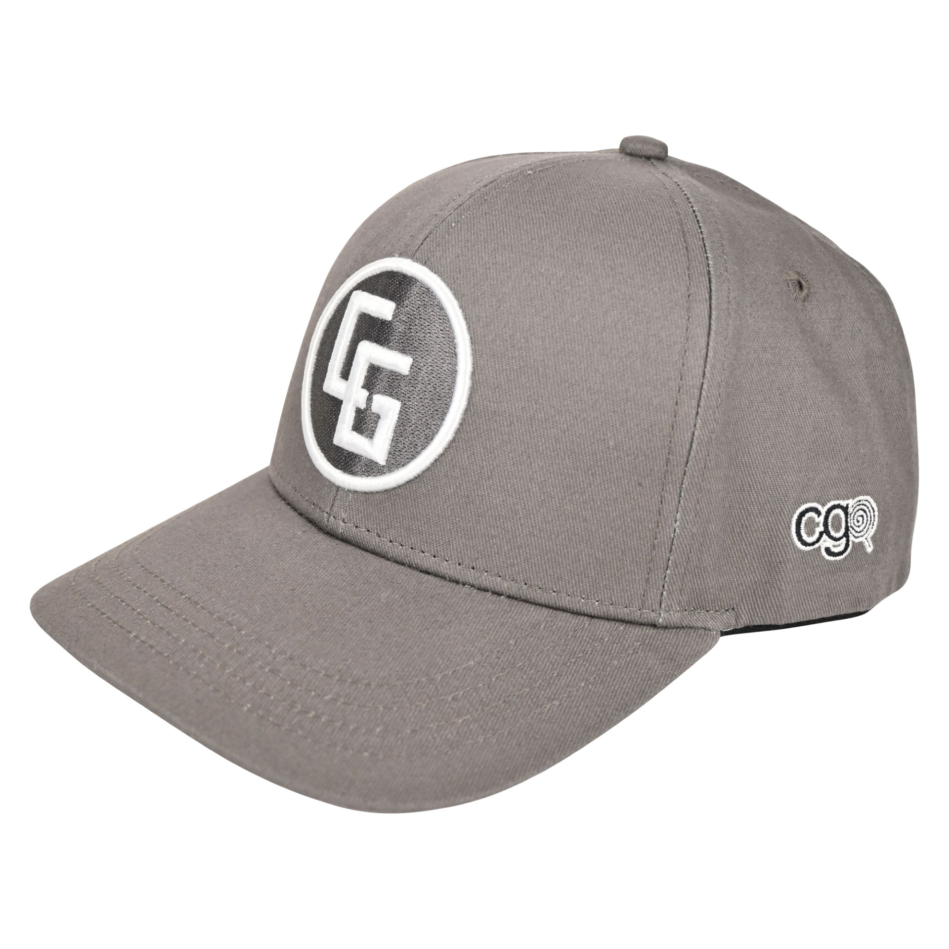 Curved Bill Hat_CG in black and white options with 3D embroidered logo, showcasing stylish design and quality materials.