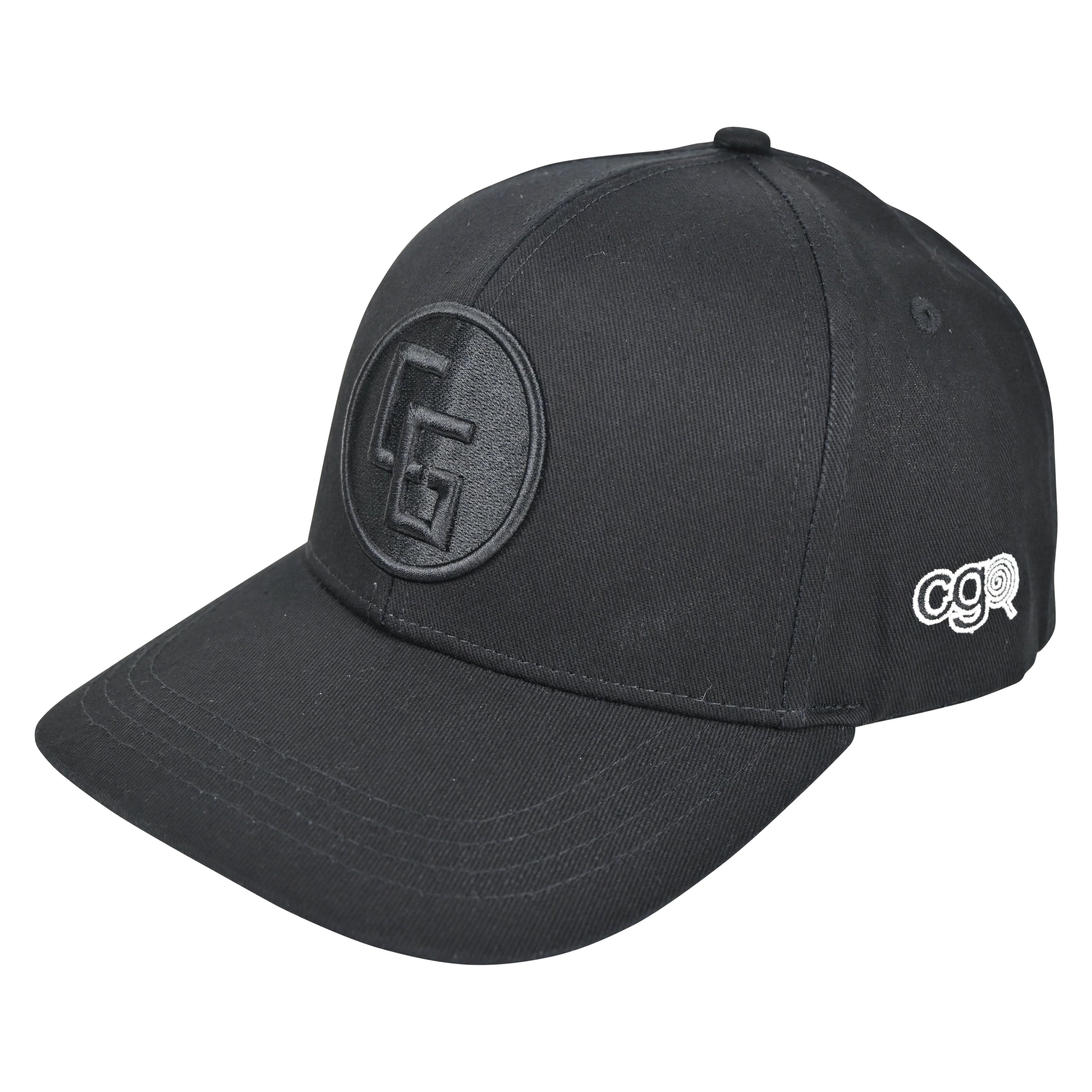 Curved Bill Hat_CG in black and white options with 3D embroidered logo, showcasing stylish design and quality materials.