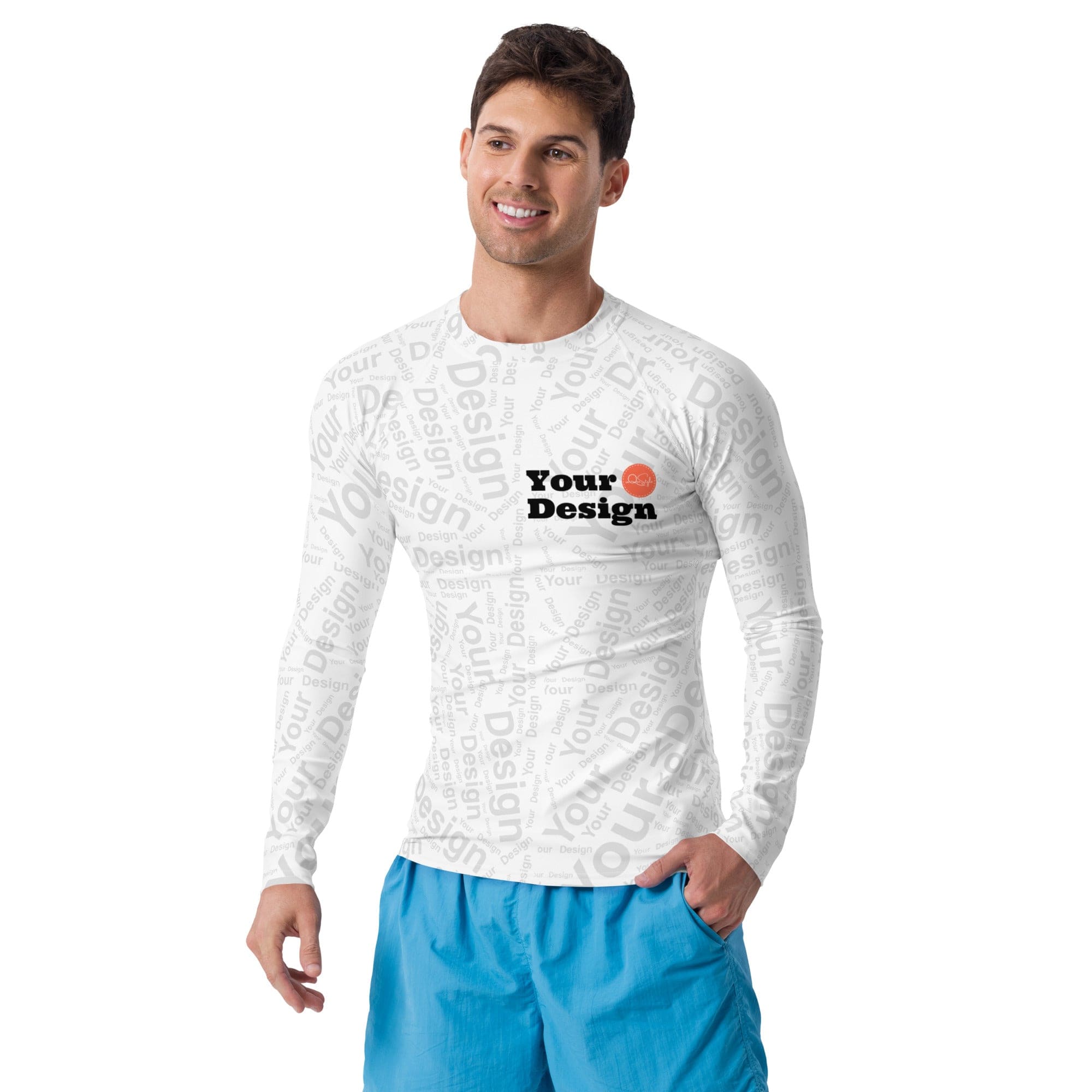 Custom Print Men's Rash Guard Sports Shirt featuring long sleeves, UPF 50+ protection, and a comfortable fit for outdoor sports.