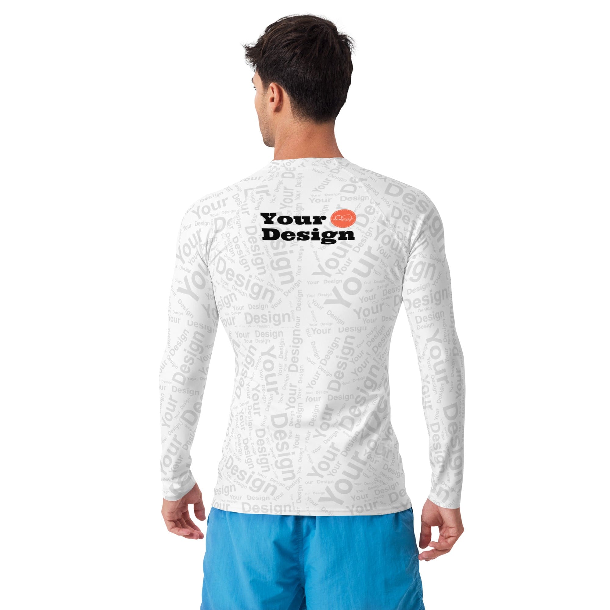 Custom Print Men's Rash Guard Sports Shirt featuring long sleeves, UPF 50+ protection, and a comfortable fit for outdoor sports.