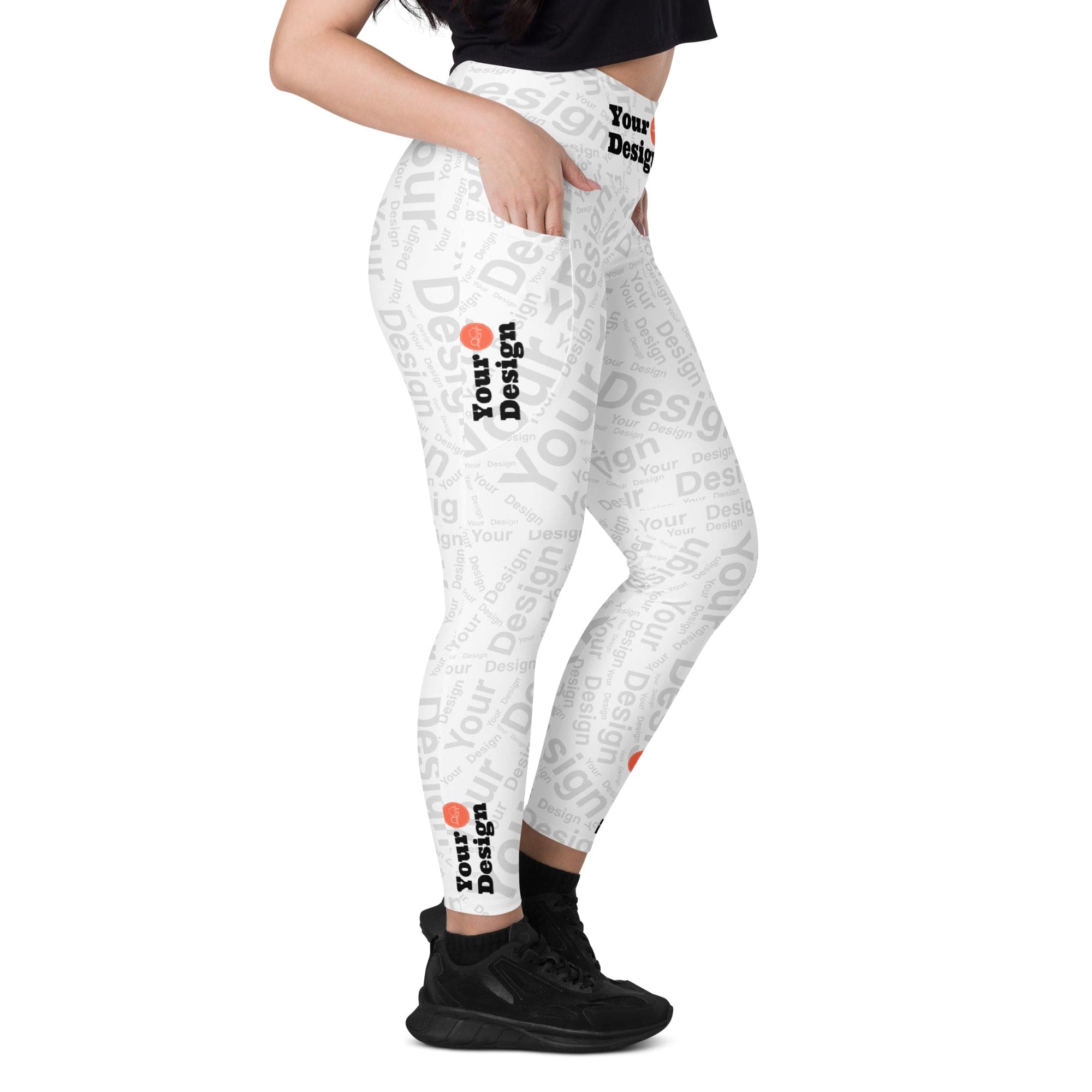 Custom Print Women's Leggings with Pockets, featuring a high-waisted design and two side pockets for convenience.