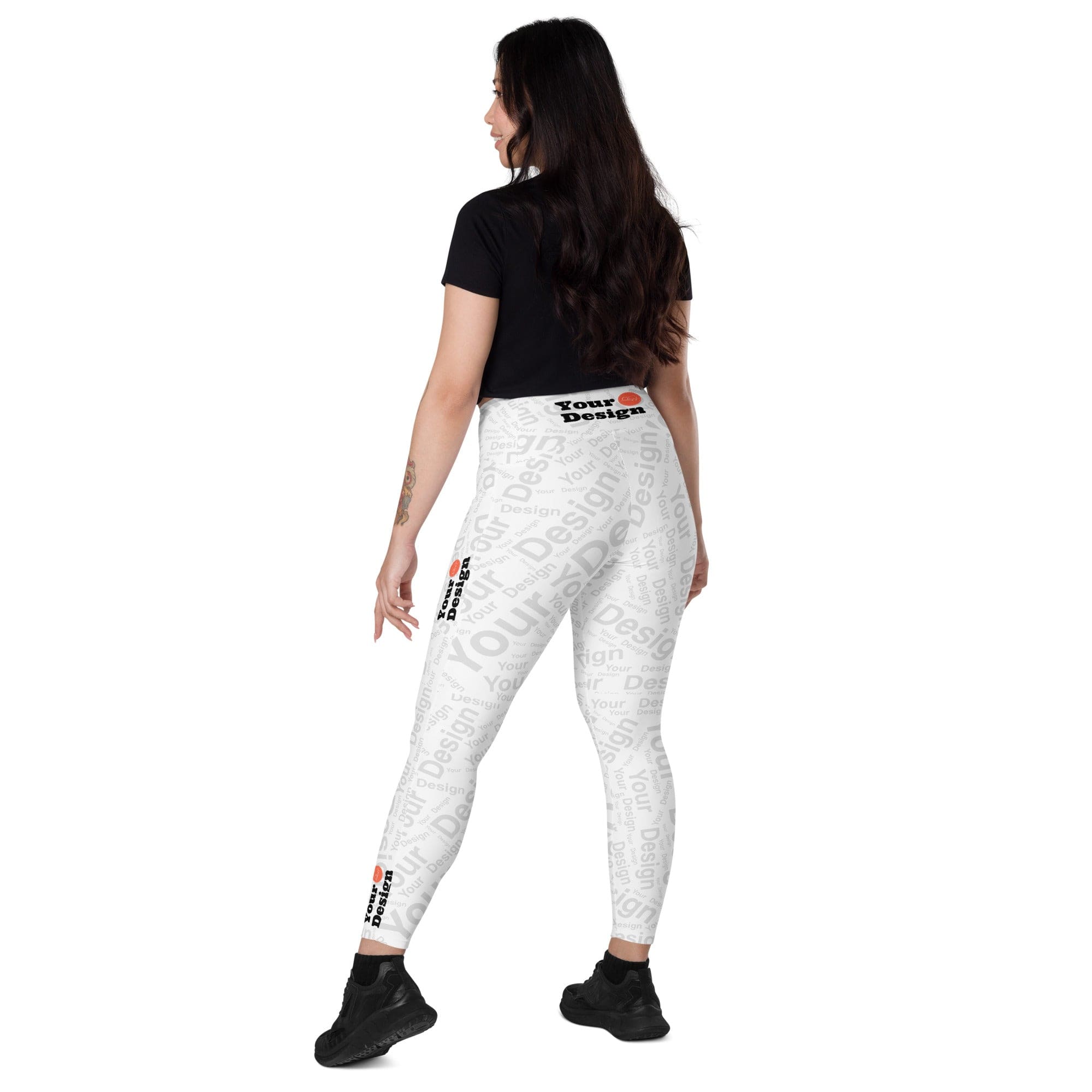 Custom Print Women's Leggings with Pockets, featuring a high-waisted design and two side pockets for convenience.