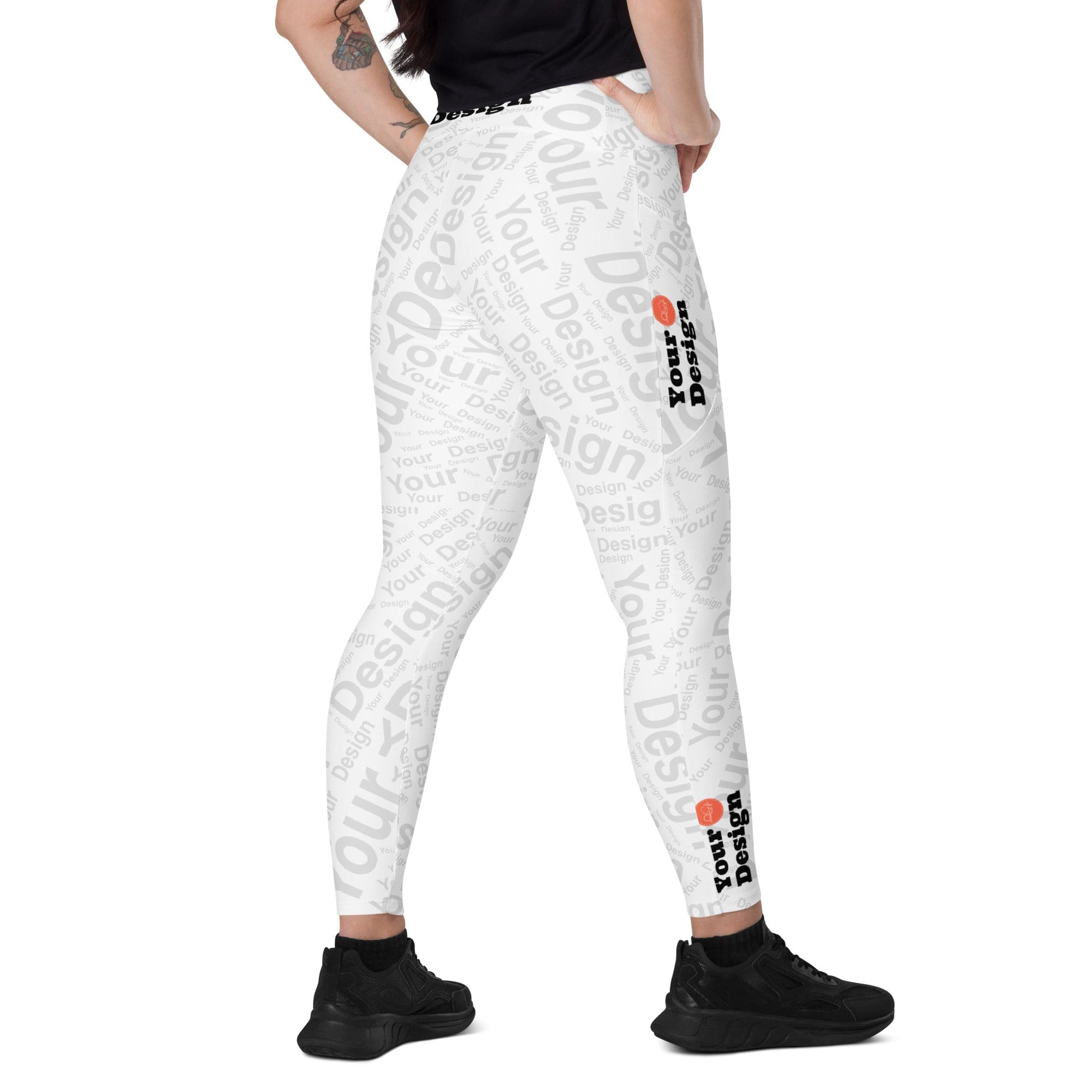 Custom Print Women's Leggings with Pockets, featuring a high-waisted design and two side pockets for convenience.