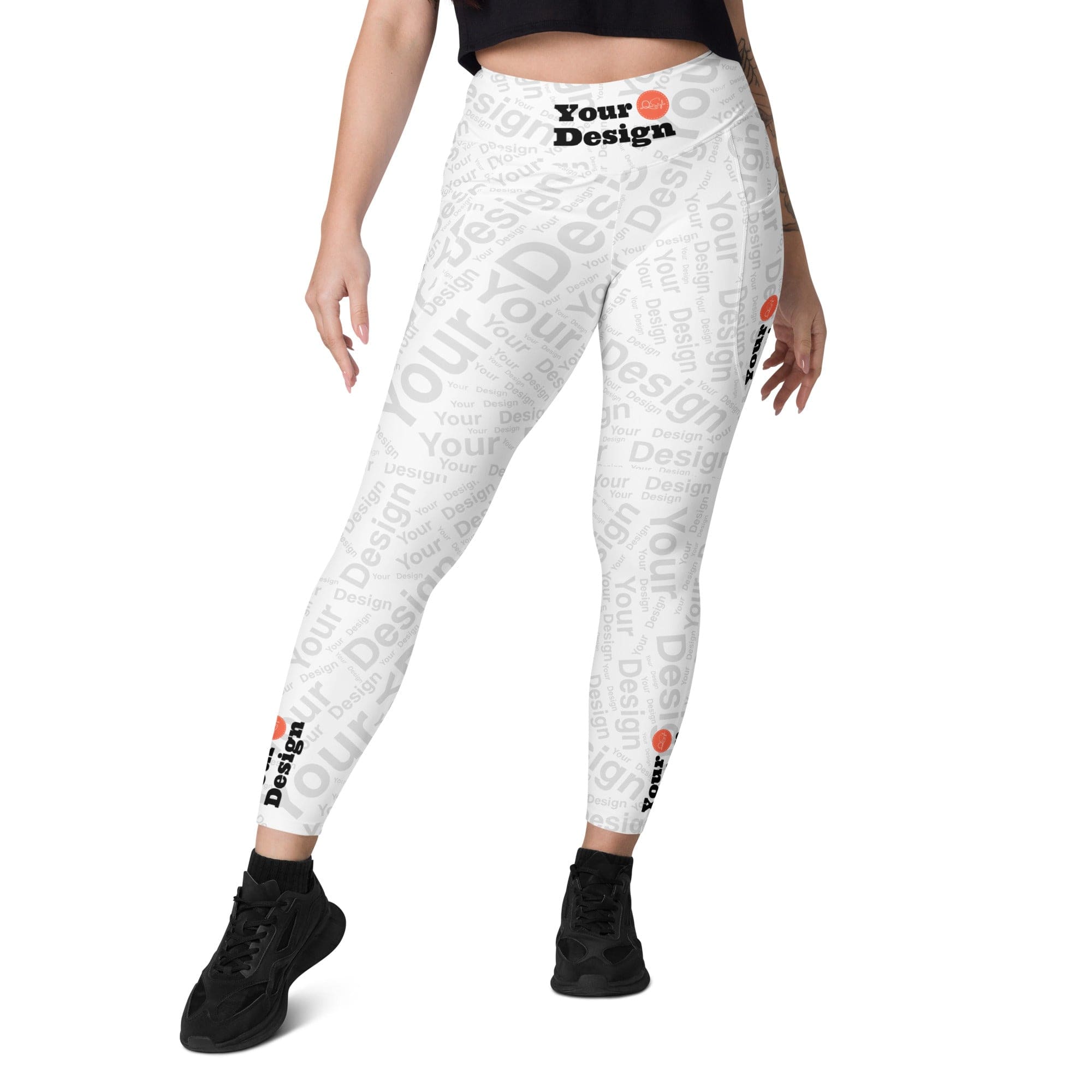 Custom Print Women's Leggings with Pockets, featuring a high-waisted design and two side pockets for convenience.