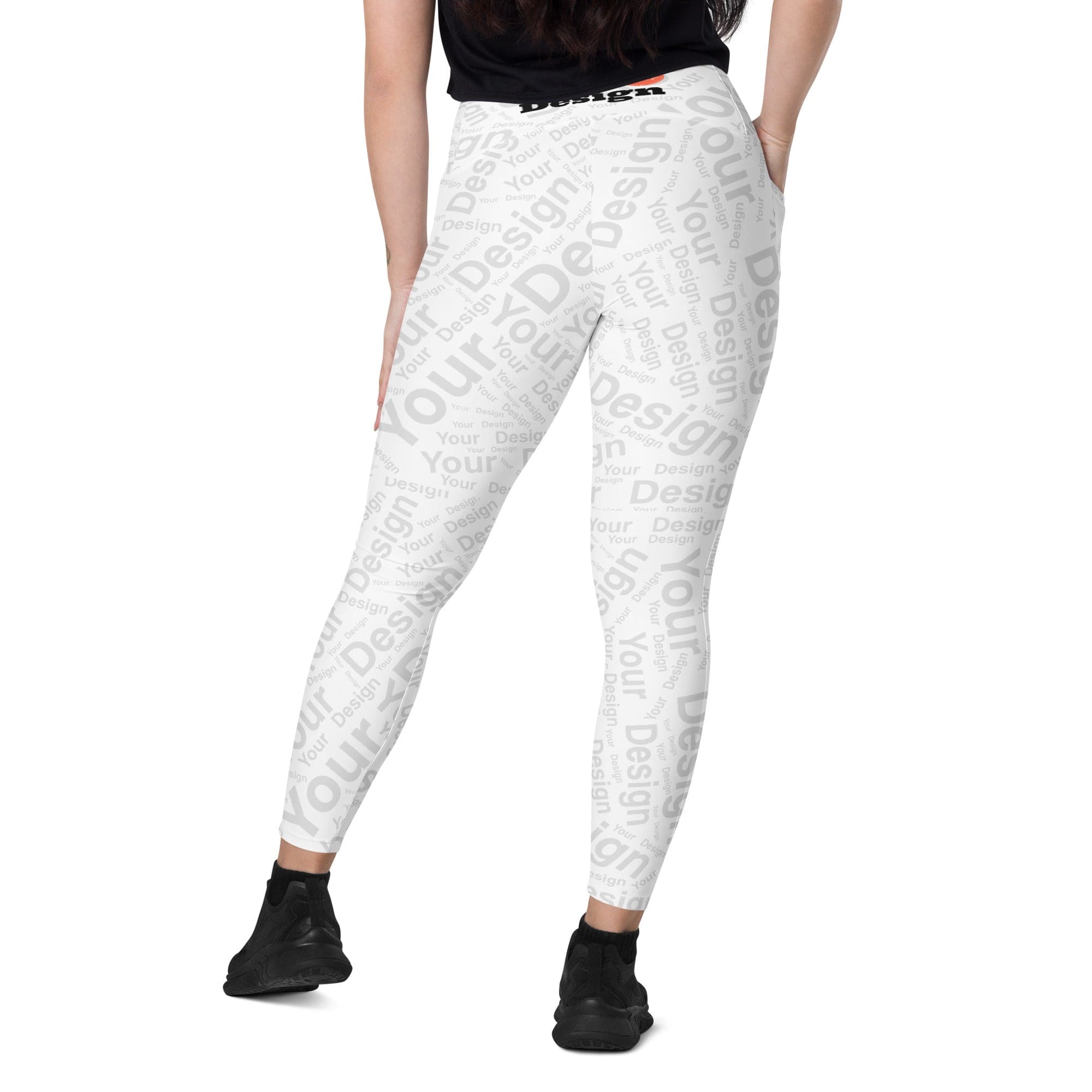 Custom Print Women's Leggings with Pockets, featuring a high-waisted design and two side pockets for convenience.