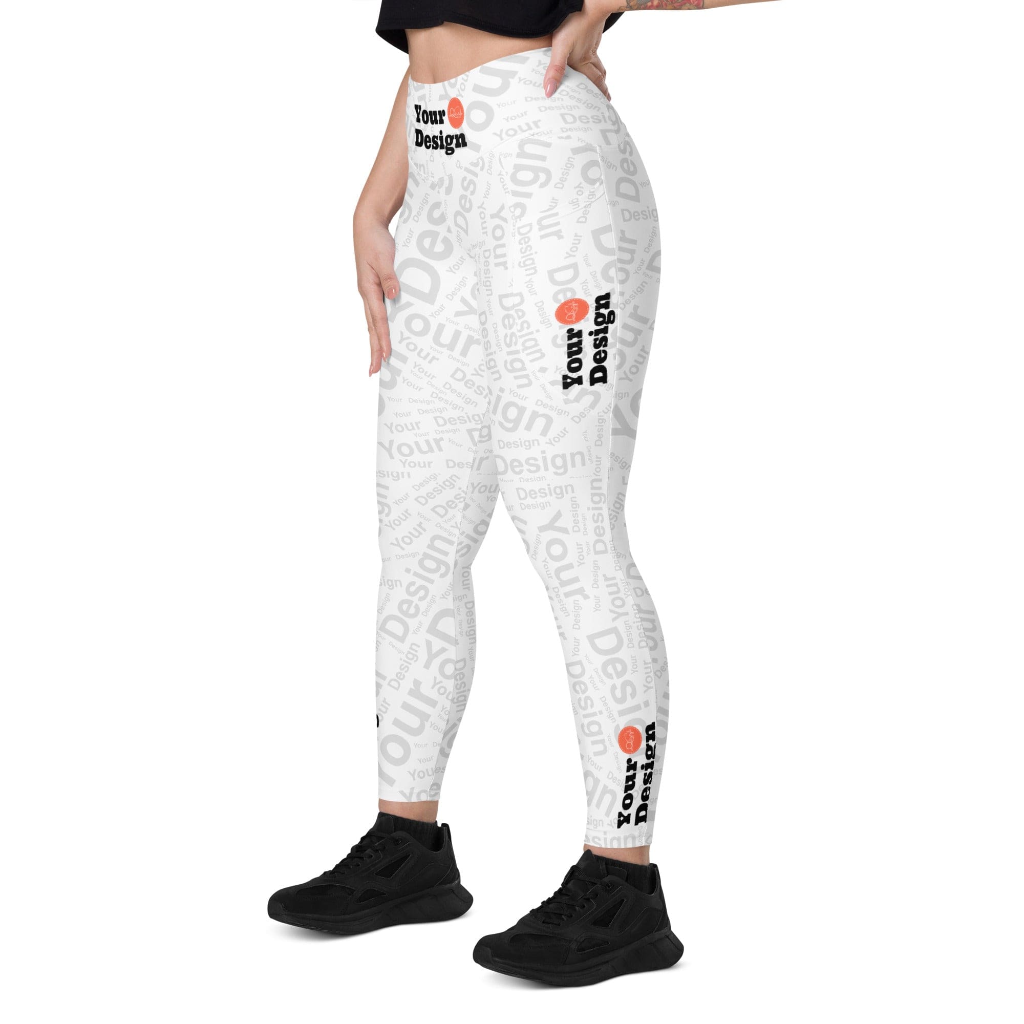 Custom Print Women's Leggings with Pockets, featuring a high-waisted design and two side pockets for convenience.