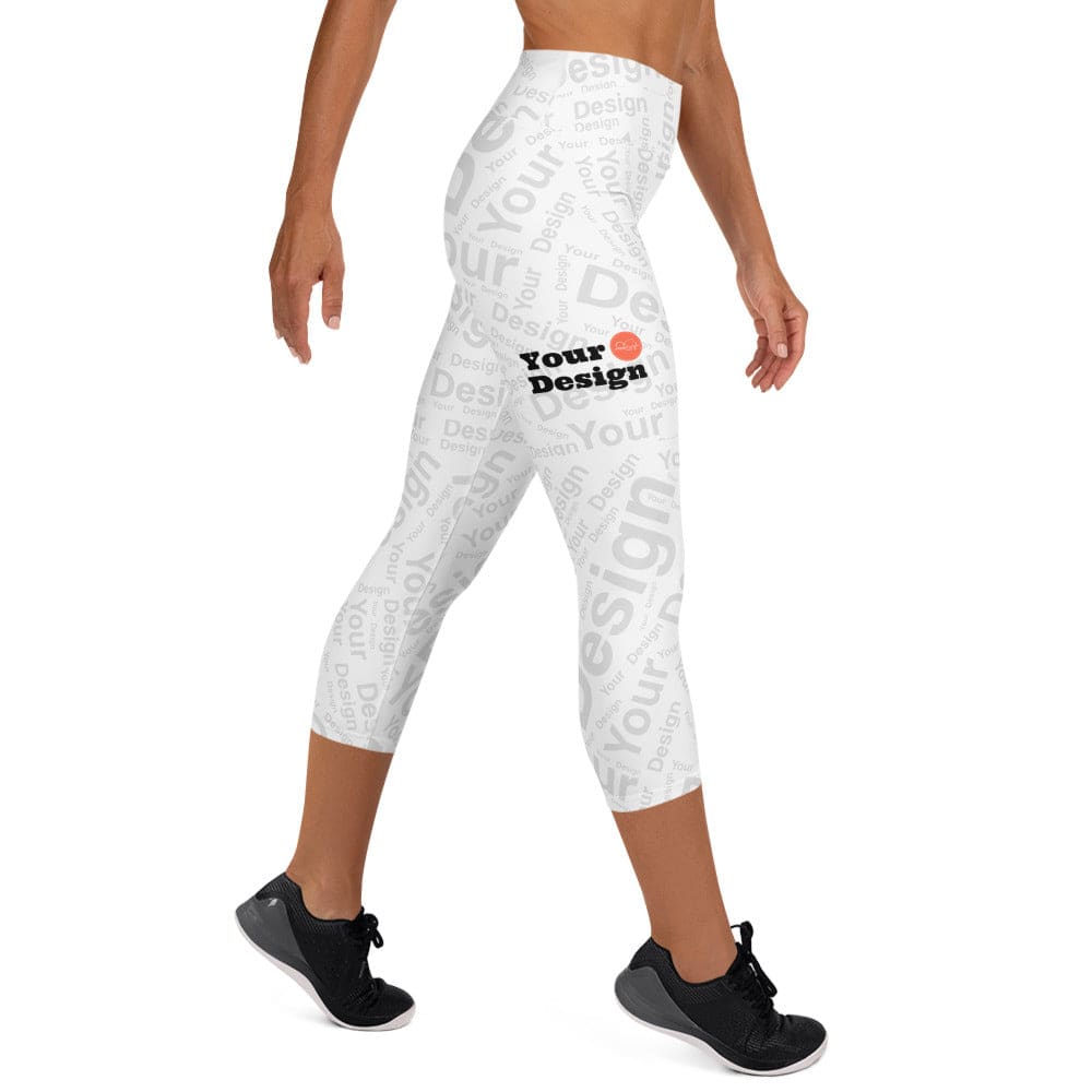 Custom Print Women's Yoga Capri Leggings featuring a high elastic waistband and stylish mid-calf length, perfect for yoga and workouts.