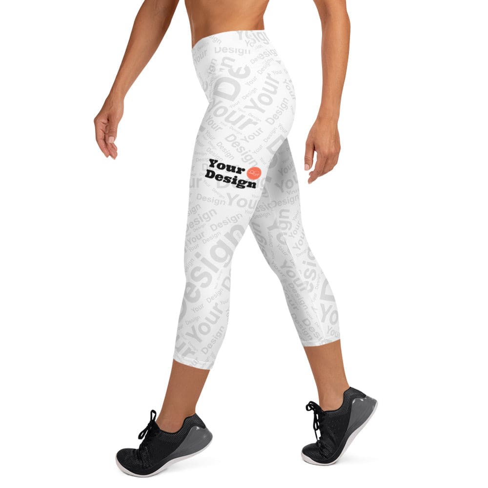 Custom Print Women's Yoga Capri Leggings featuring a high elastic waistband and stylish mid-calf length, perfect for yoga and workouts.