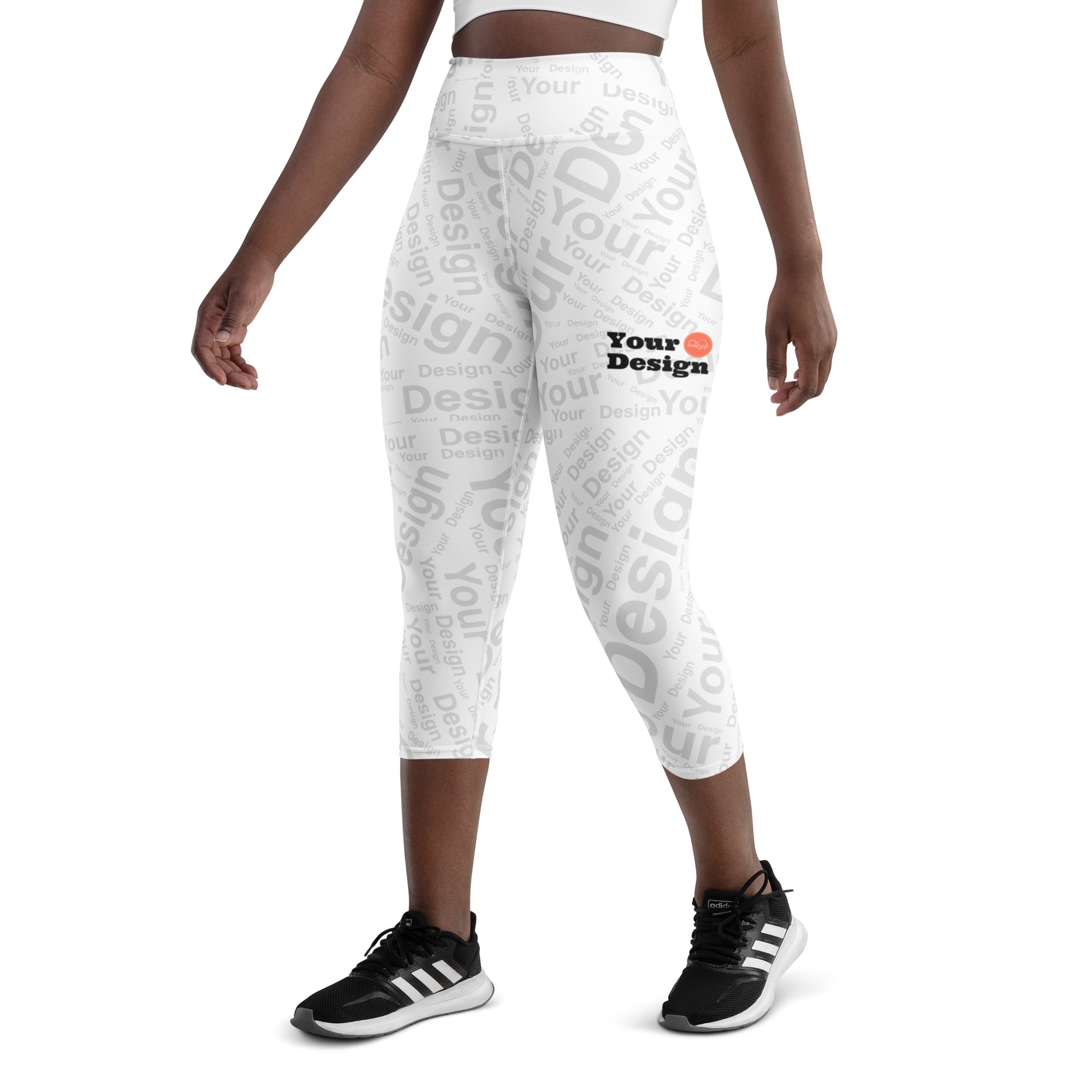 Custom Print Women's Yoga Capri Leggings featuring a high elastic waistband and stylish mid-calf length, perfect for yoga and workouts.