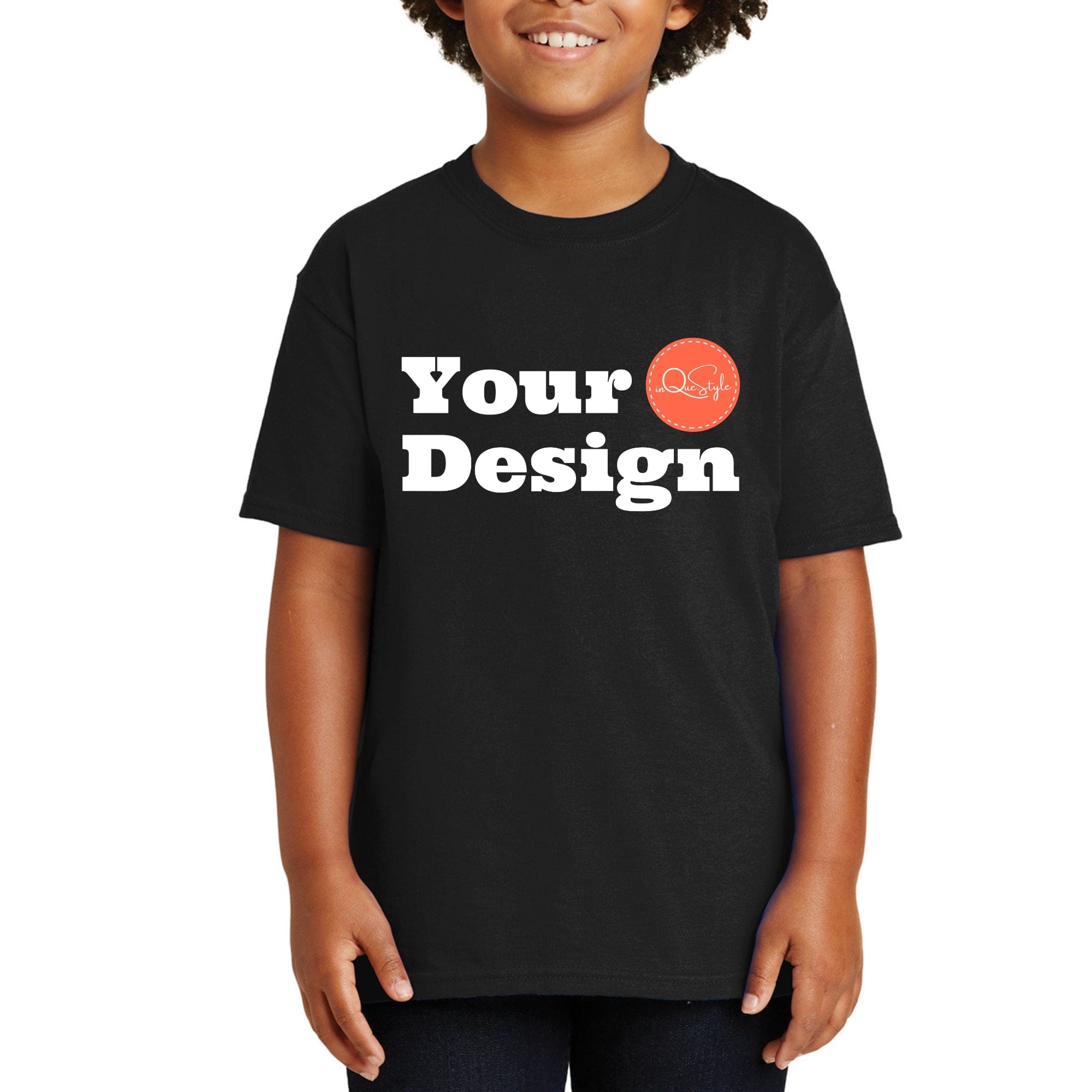 Custom Print Youth Graphic T-shirt featuring a classic fit, short sleeves, and a ribbed collar, made from soft preshrunk cotton.