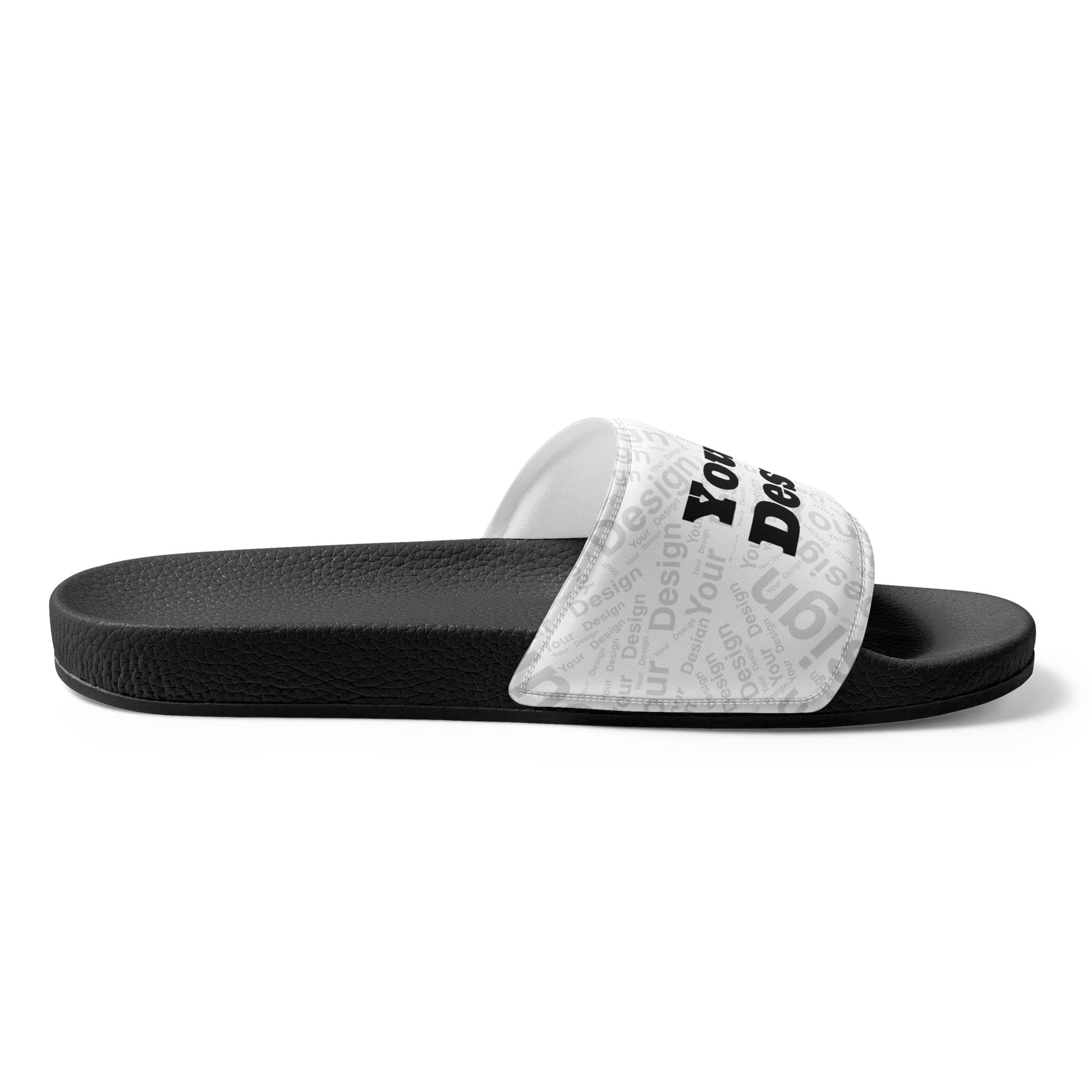 A pair of stylish Custom Womens Slides featuring a cushioned faux leather upper strap and textured footbed, perfect for summer wear.