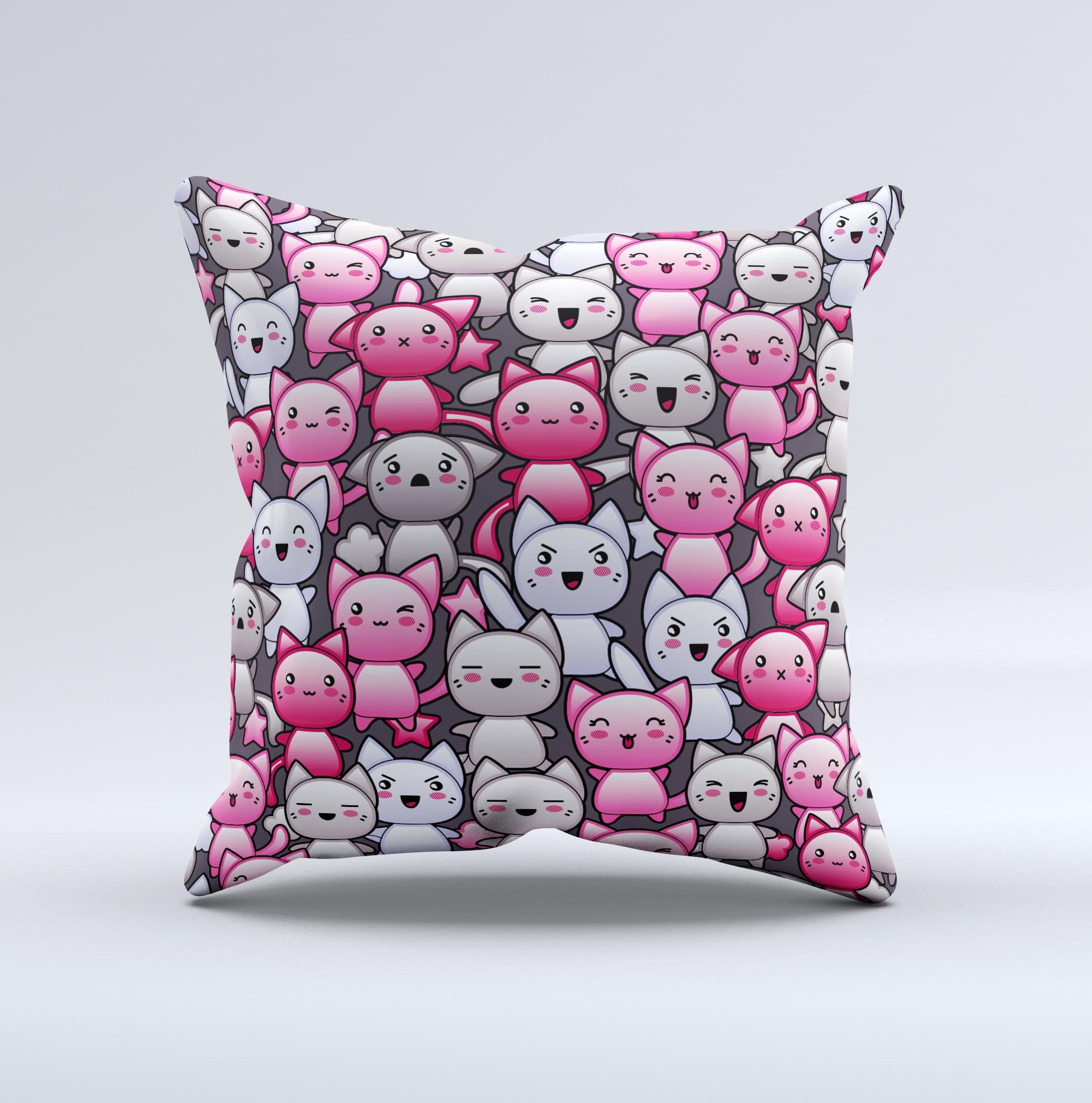 Cute Abstract Kittens Ink-Fuzed Decorative Throw Pillow featuring unique kitten designs on a soft, high-thread count fabric.