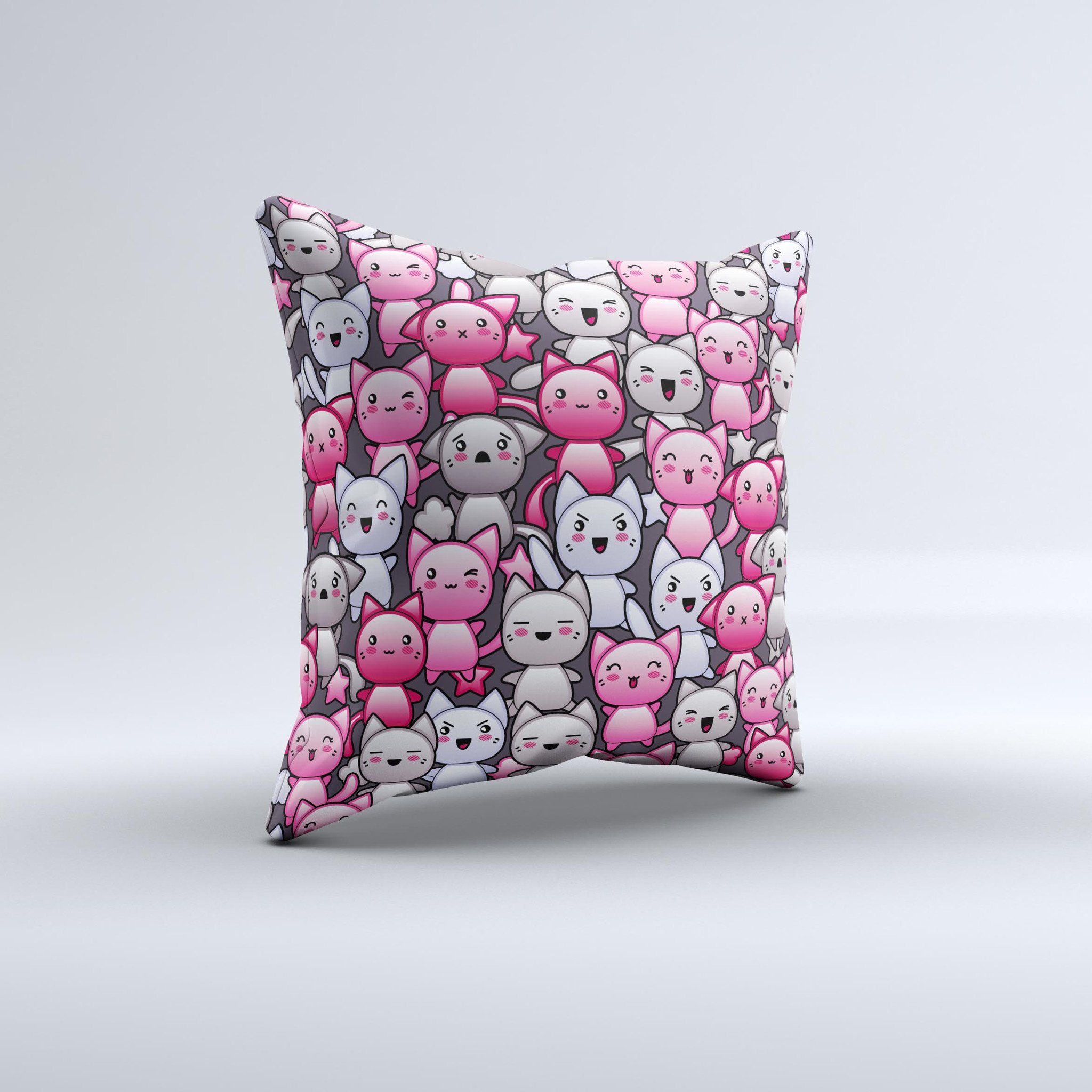 Cute Abstract Kittens Ink-Fuzed Decorative Throw Pillow featuring unique kitten designs on a soft, high-thread count fabric.