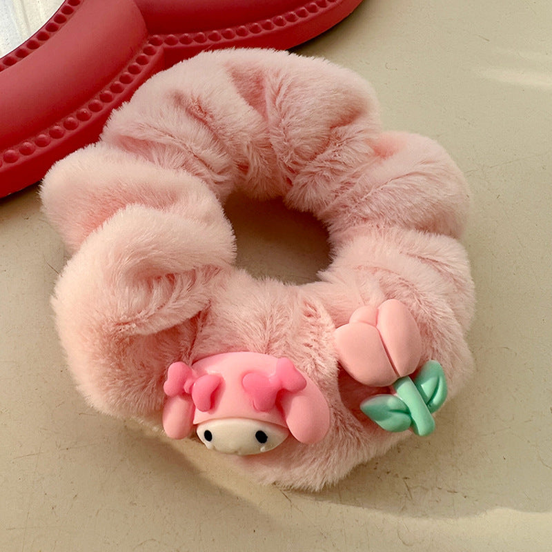 A set of five cute pink hair ties featuring adorable animal designs, perfect for adding charm to hairstyles.