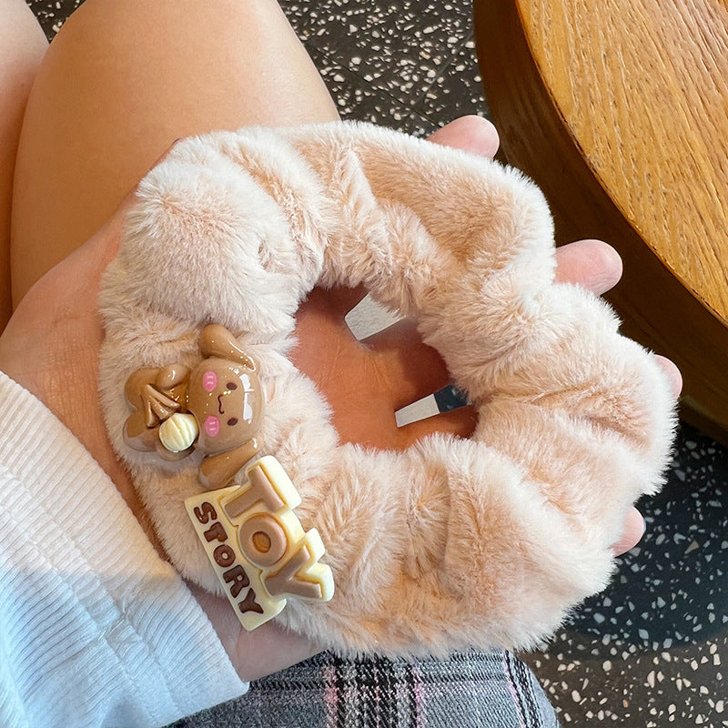 Cute Bear Furry Hair Tie featuring a plush bear design, perfect for adding charm to hairstyles.