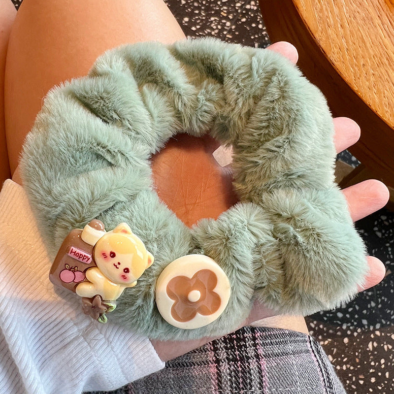 Cute Bear Furry Hair Tie featuring a plush bear design, perfect for adding charm to hairstyles.