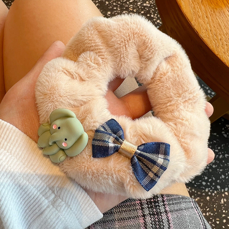 Cute Bear Furry Hair Tie featuring a plush bear design, perfect for adding charm to hairstyles.